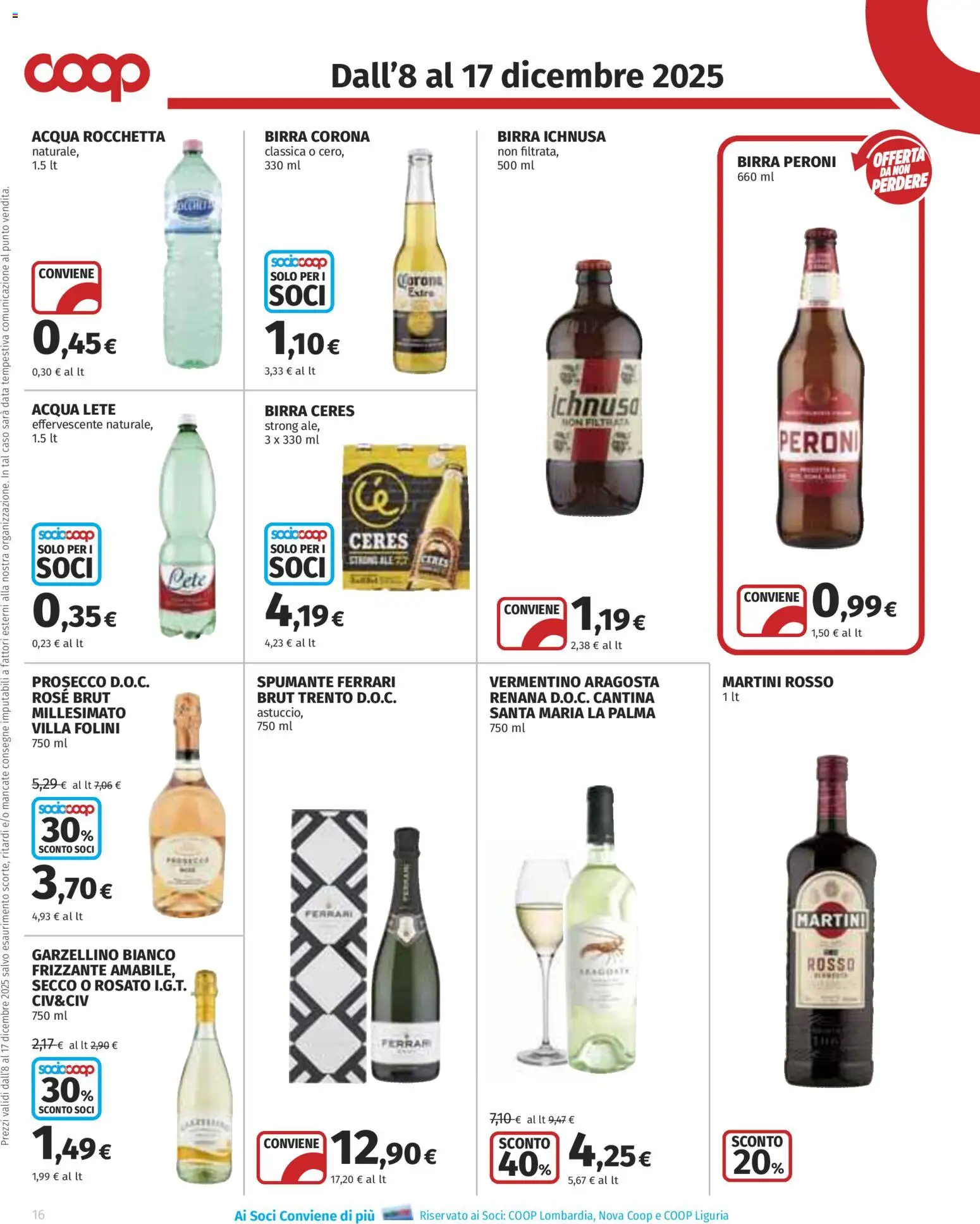 Volantino COOP del 08.12.2025 | Pagina: 16 | Prodotti: Acqua Lete, Prosecco, Data, Ceres
