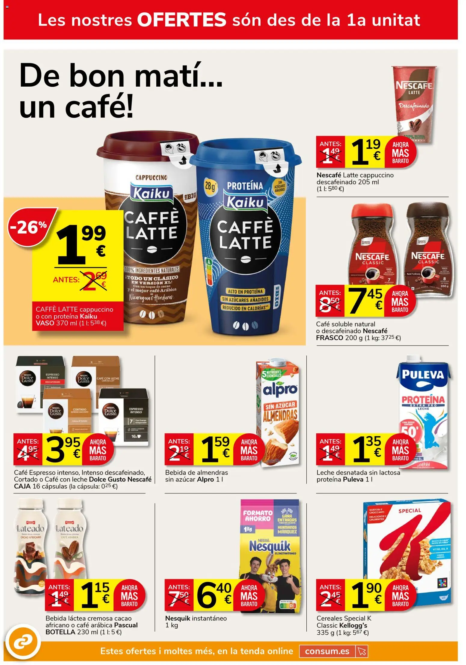 Consum folleto │ válido desde el 23.04.2026 | Página: 2 | Productos: Leche desnatada, Κρεμάστρα, Bebida de almendras, Bebida de almendras sin azúcar