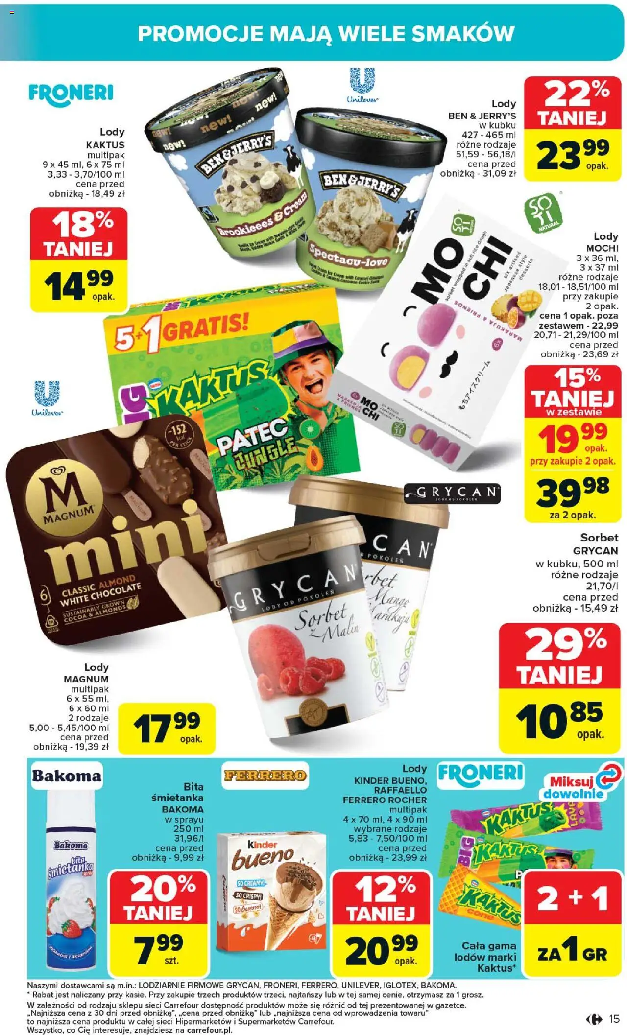 Carrefour Gazetka od 02.06.2025 | Strona: 17 | Produkty: Bita śmietanka, Lody Magnum, Lody Kaktus, Ferrero rocher