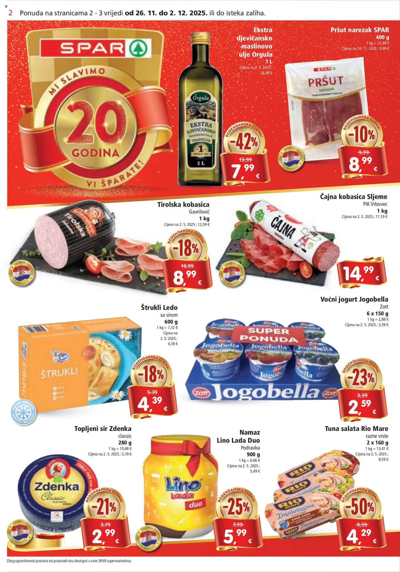 Spar katalog | vrijedi od 26.11.2025 | Stranica: 2 | Proizvodi: Lino Lada, Rio Mare, Kobasica, Pik Vrbovec