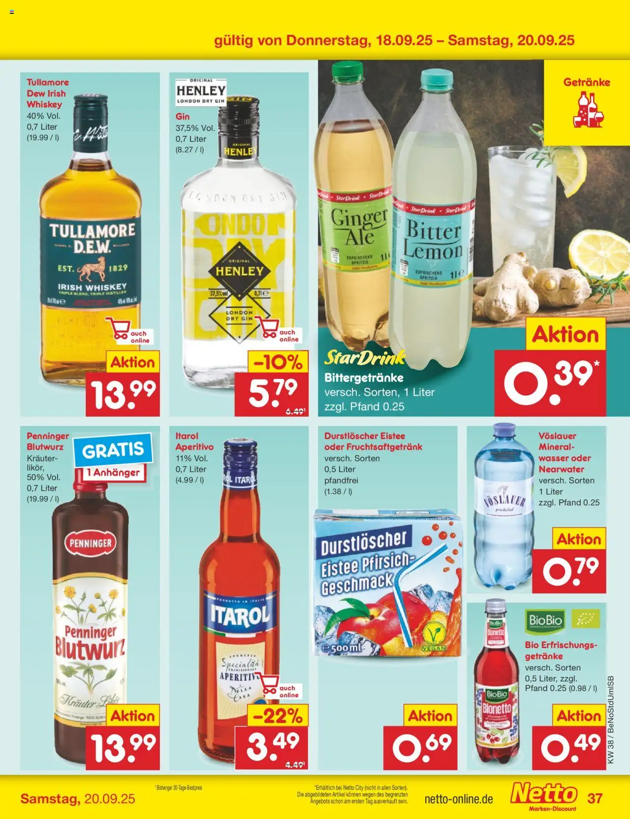 Netto Marken-Discount Prospekt 	 – gültig ab 15.09.2025 | Seite: 42 | Produkte: Durstloscher, Pfirsich, Gin, Whiskey