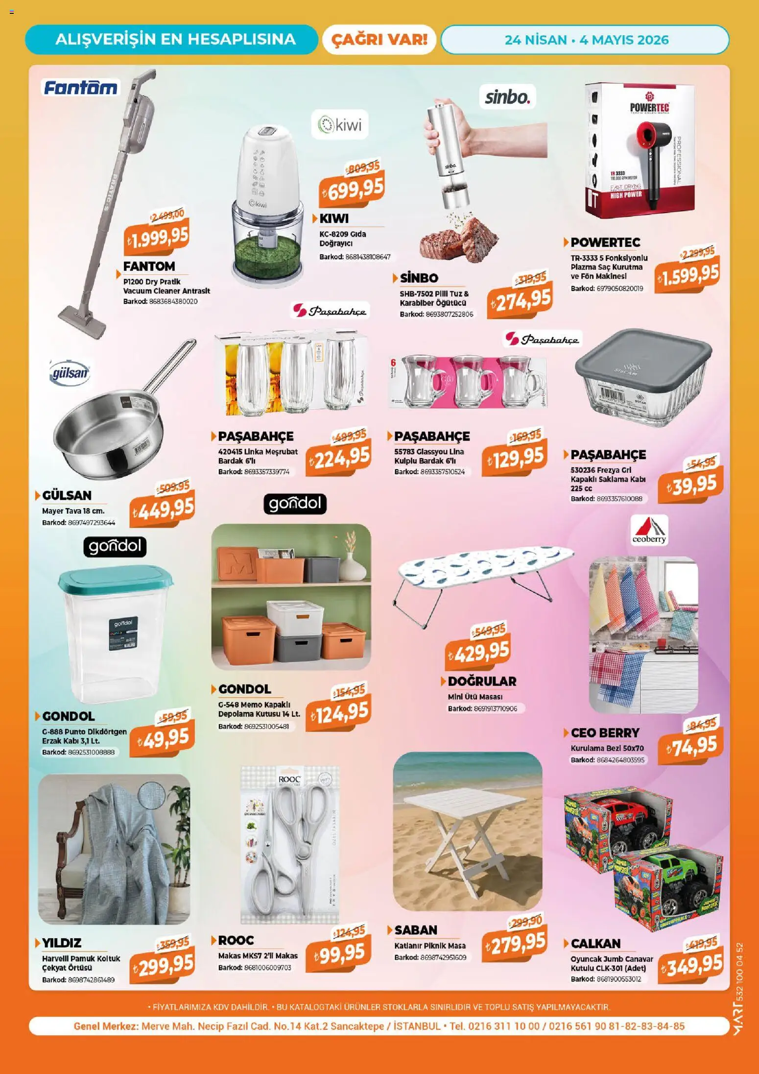 Çağrı Market Katalog - 24.04.2026 tarihinden itibaren geçerlidir | Sayfa: 16 | Ürünler: Mini ütü masası, Karabiber, Tuz, Öğütücü