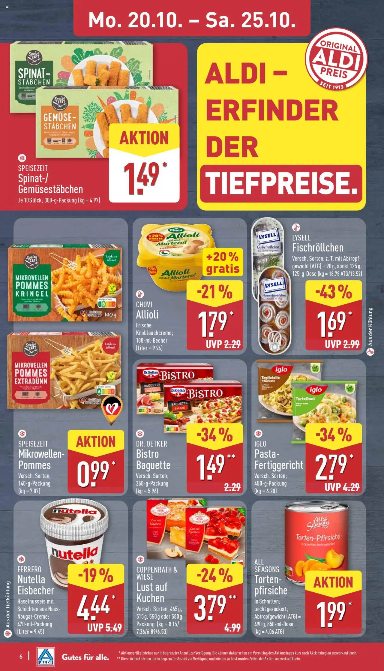 Aldi Prospekt 	 – gültig ab 20.10.2025 | Seite: 6 | Produkte: Iglo, Pommes, Baguette, Gemüse