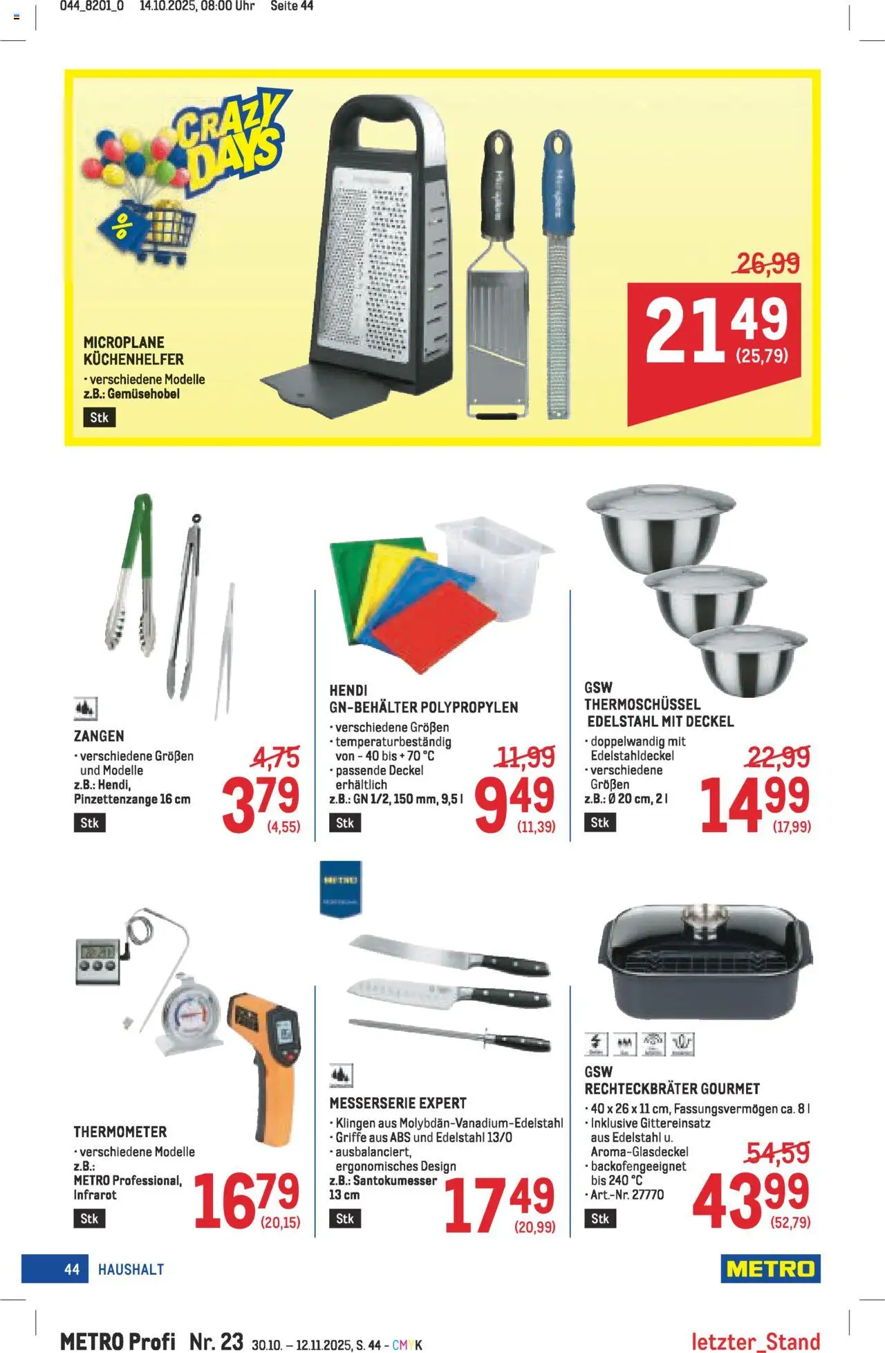Metro angebote Profi gültig ab 30.10.2025 | Seite: 44 | Produkte: Uhr, Thermometer