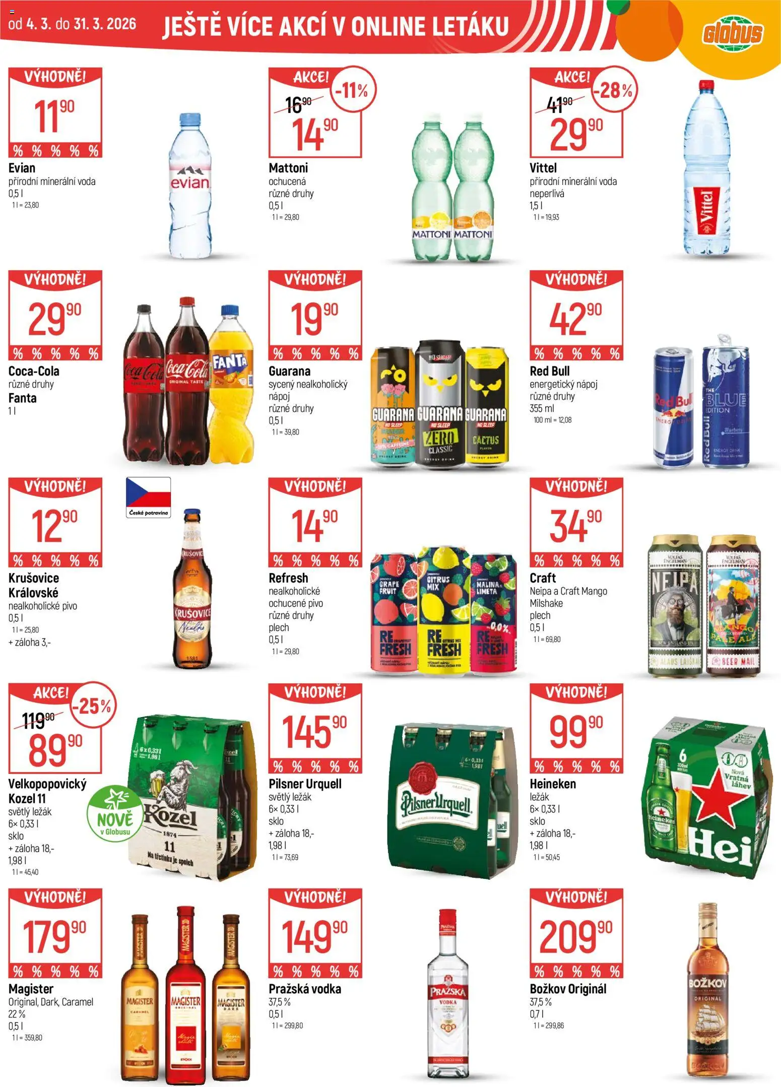 Globus leták - Plzeň od 04.03.2026 | Strana: 38 | Produkty: Heineken, Mango, Nealkoholické pivo, Krušovice