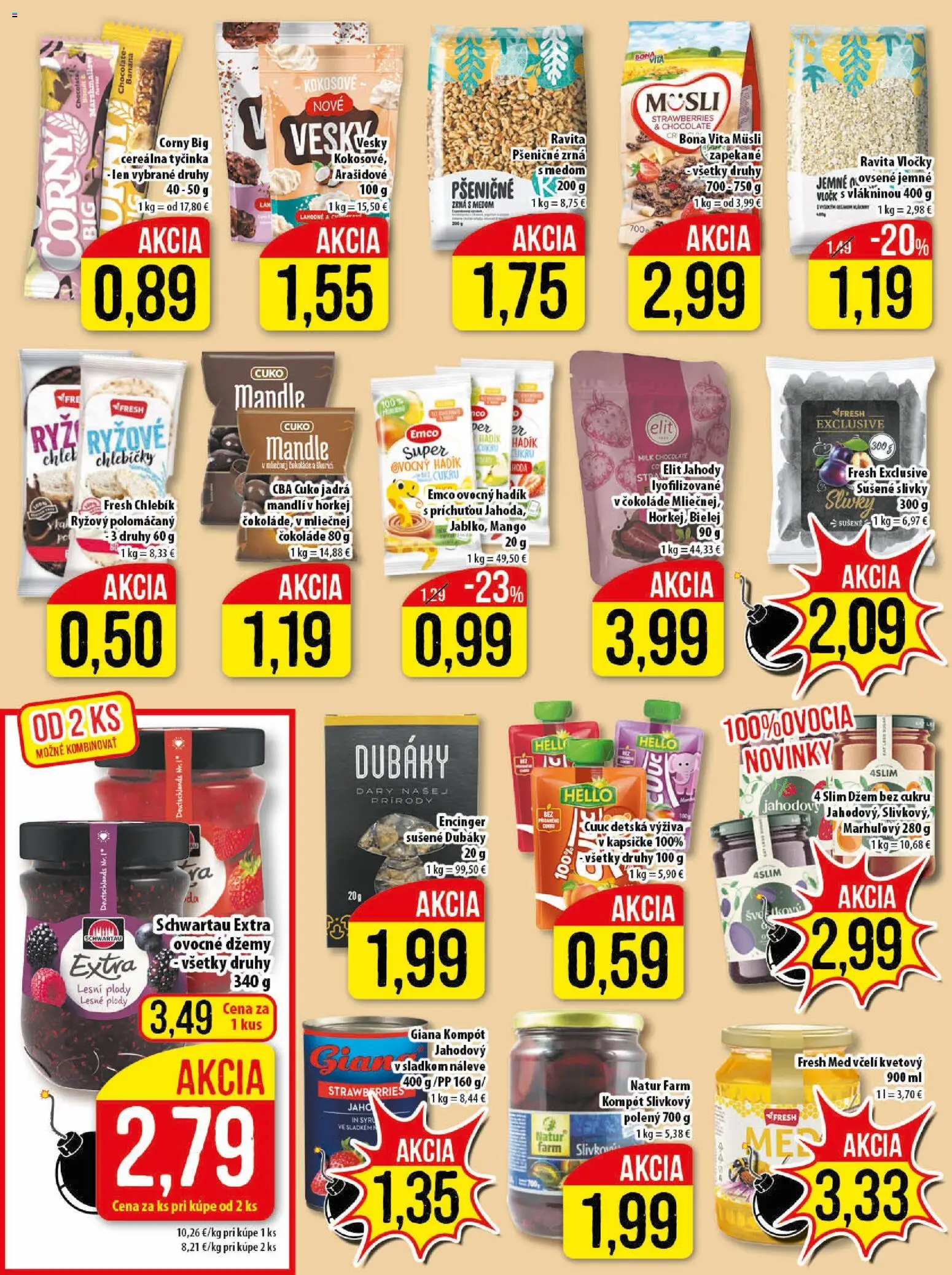 Nové Klas akcie – leták je platný od 16.03.2026 | Strana: 15 | Produkty: Med, Mandle, Slivky, Sušené slivky