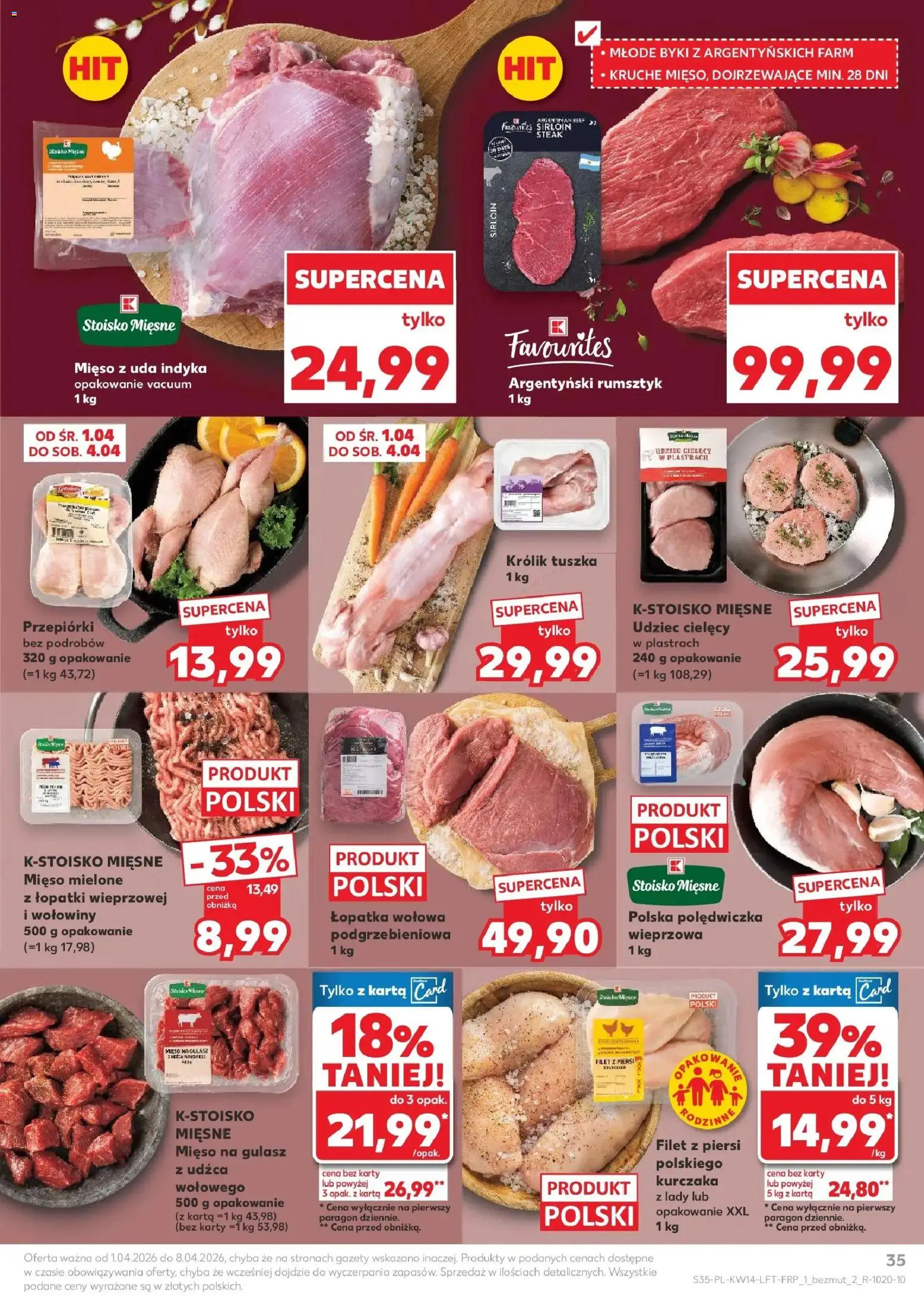 Kaufland gazetka od 01.04.2026 | Strona: 35 | Produkty: Karta, Piersi, Mięso na gulasz, Gulasz
