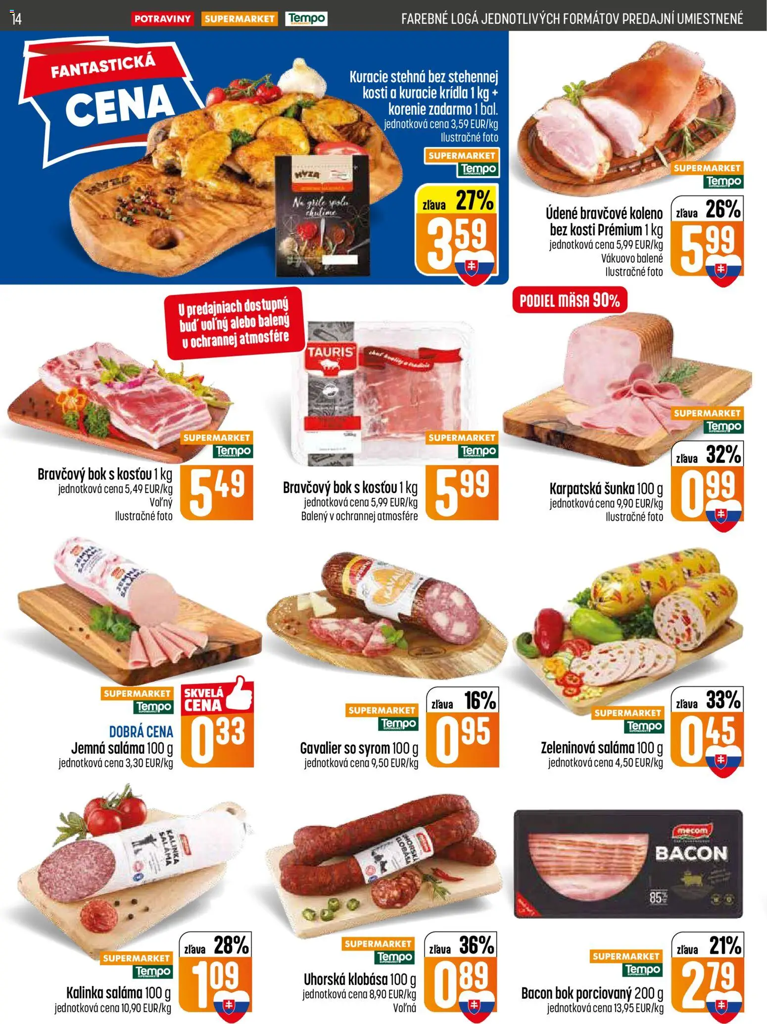 Nové COOP Jednota akcie – leták je platný od 23.04.2026 | Strana: 14 | Produkty: Šunka, Bravčové koleno, Korenie, Kuracie krídla