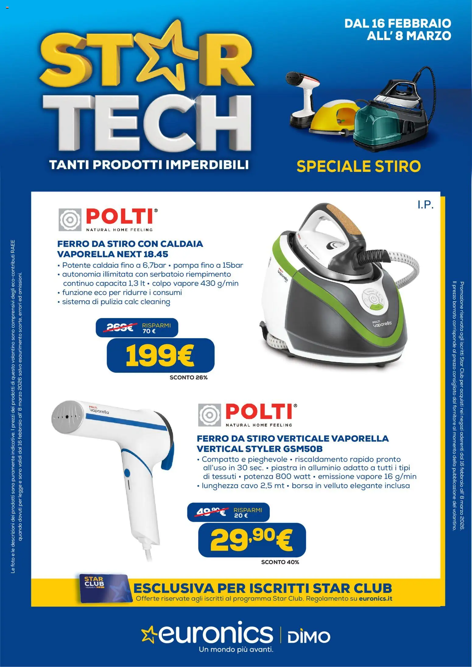 Volantino Euronics del 16.02.2026 | Pagina: 1 | Prodotti: Caldaia, Cavo, Borsa, Ferro da stiro
