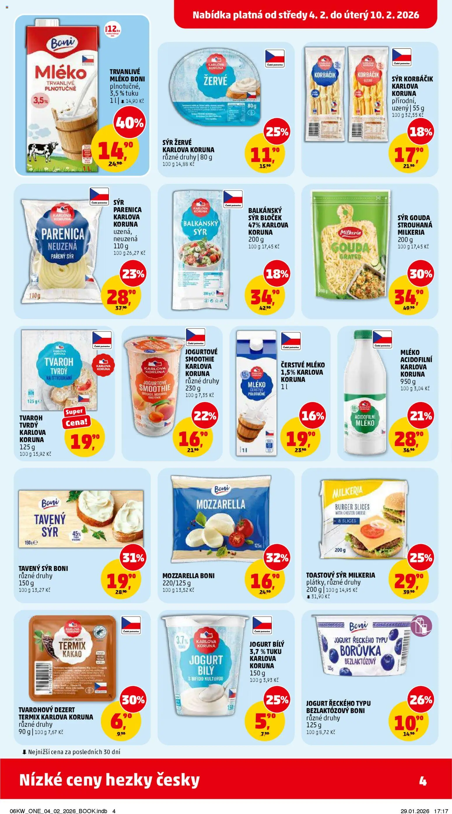 Penny Market leták - Čtvrtečník od 04.02.2026 | Strana: 4 | Produkty: Tavený sýr, Jogurt, Smoothie, Bílý jogurt