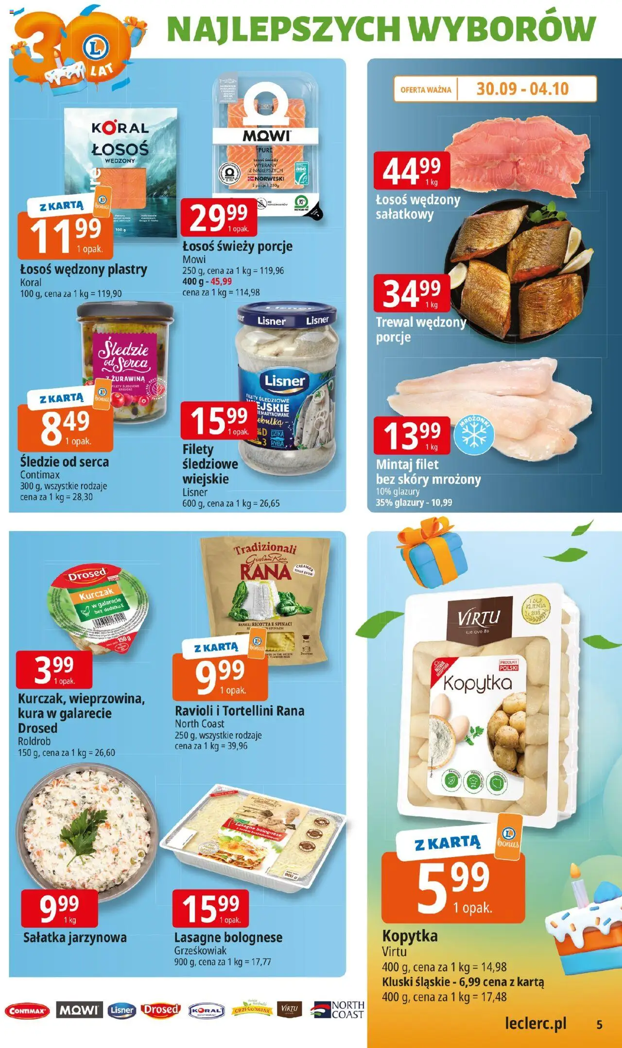 E.Leclerc Gazetka - Elbląg od 30.09.2025 | Strona: 5 | Produkty: Tortellini, Trewal, Kopytka, Ryba