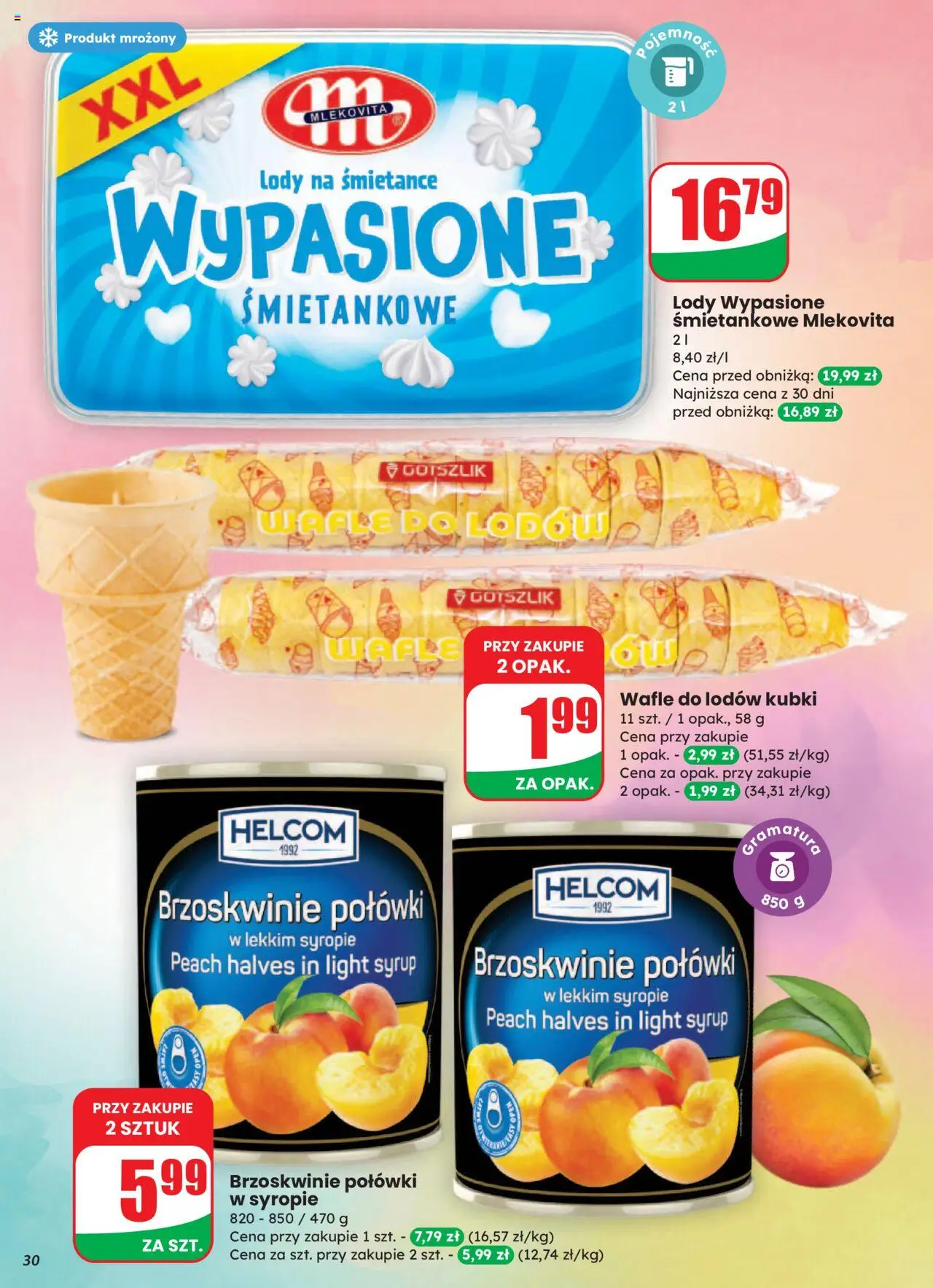 Dino Gazetka od 06.08.2025 | Strona: 30 | Produkty: Wafle, Brzoskwinie, Lody
