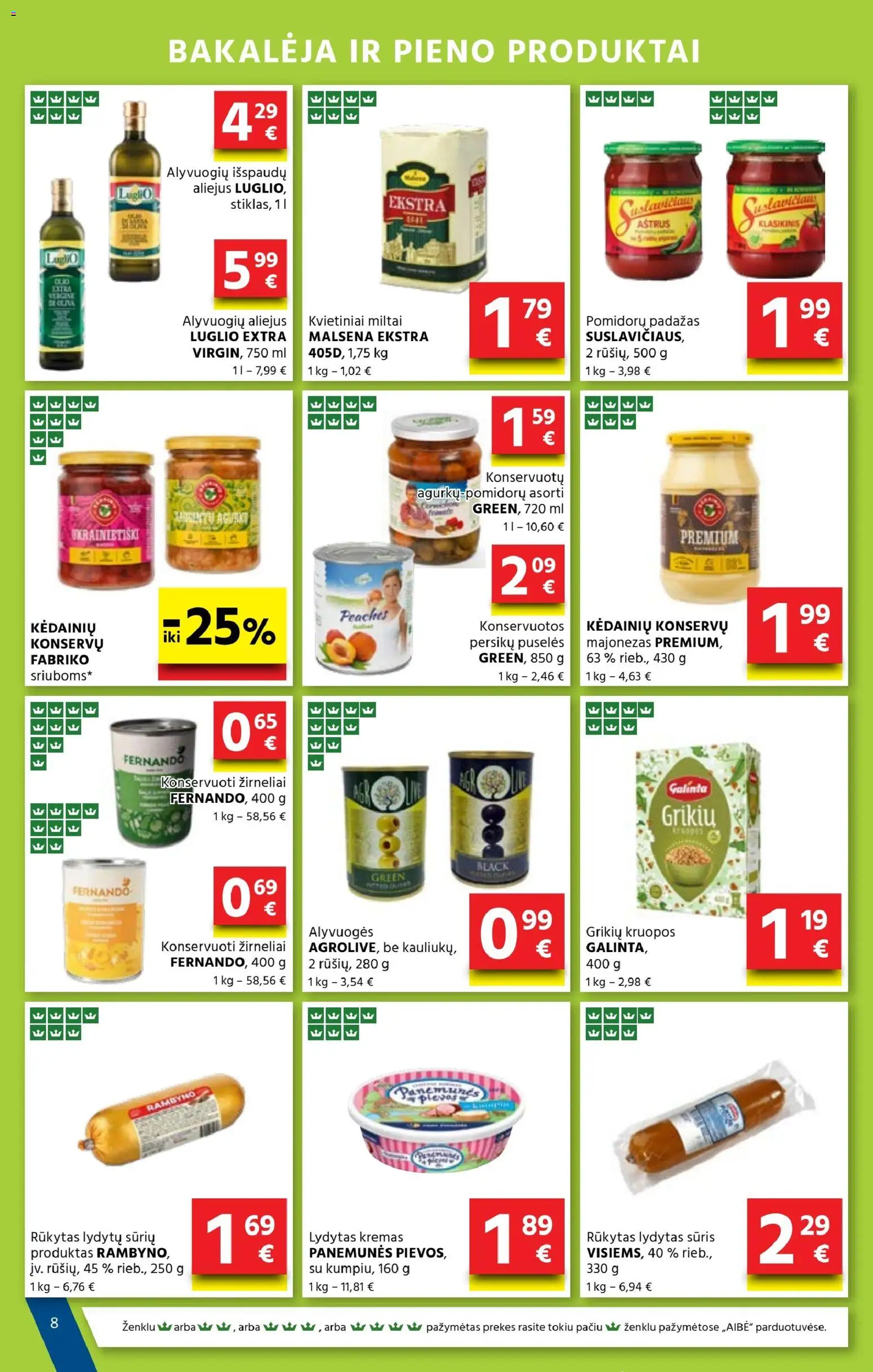 AIBE akcijos nuo 08.01.2026 | Puslapis: 8 | Prekių: Majonezas, Miltai, Padažas, Žirneliai