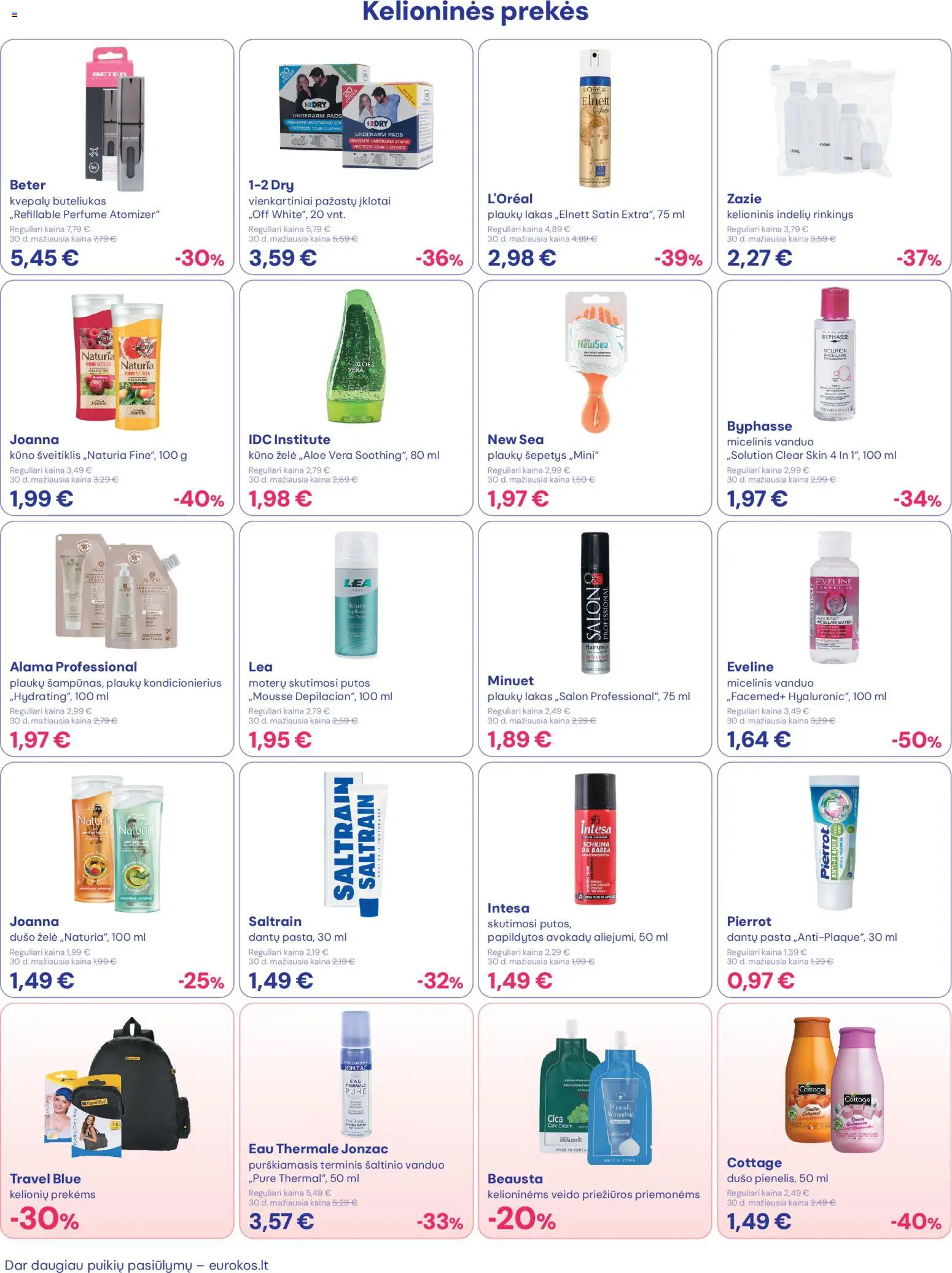 Eurokos akcijos nuo 30.04.2026 | Puslapis: 14 | Prekių: Kondicionierius, Plaukų lakas, Skutimosi putos, Dantų pasta
