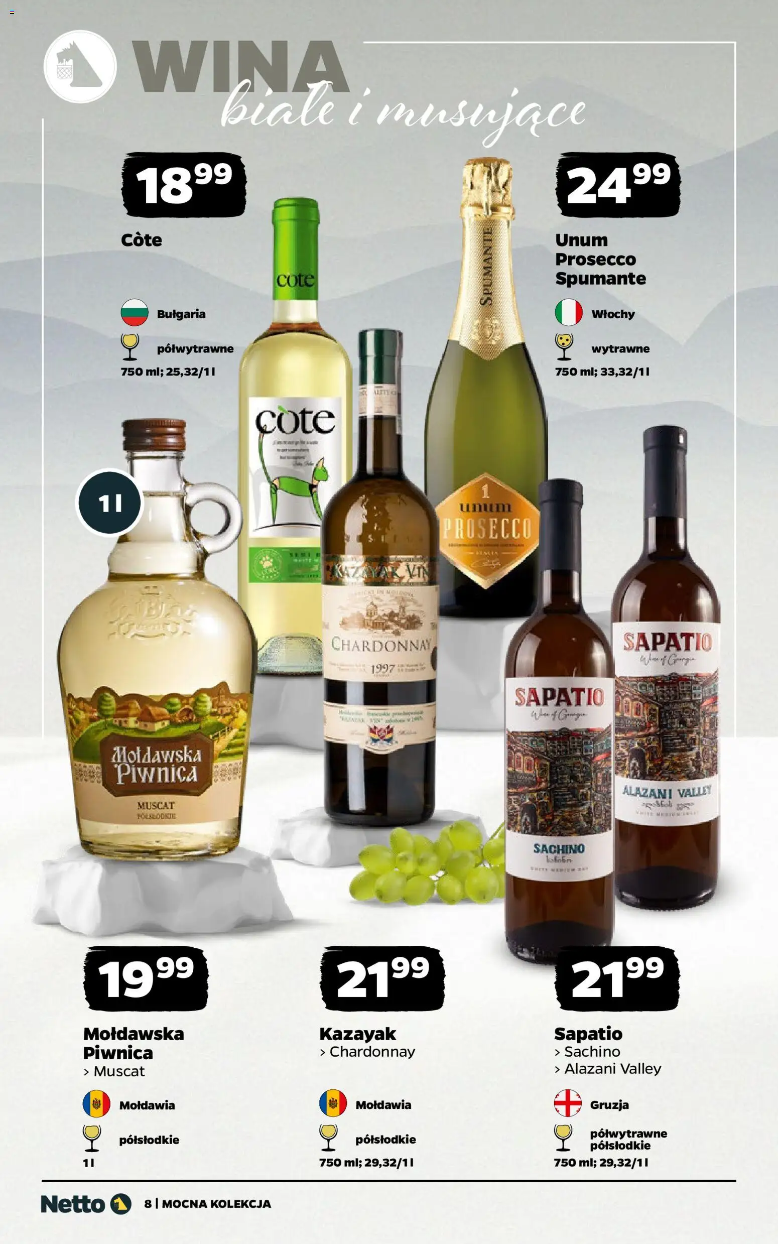 Netto gazetka - Wina od 05.01.2026 | Strona: 8 | Produkty: Alazani Valley, Chardonnay, Prosecco