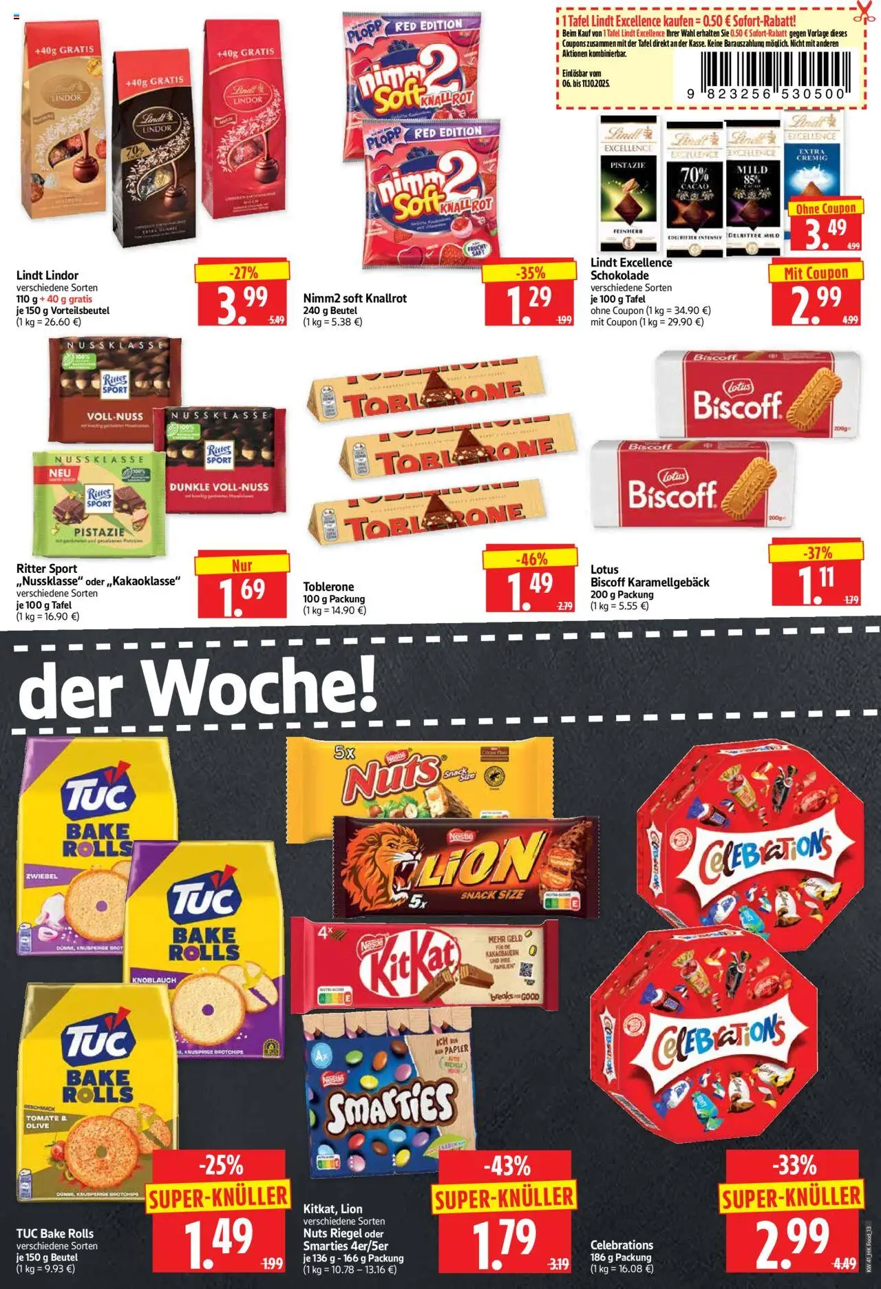HERKULES Prospekt 	 – gültig ab 06.10.2025 | Seite: 13 | Produkte: Schokolade, Ritter sport, Brot, Lindt