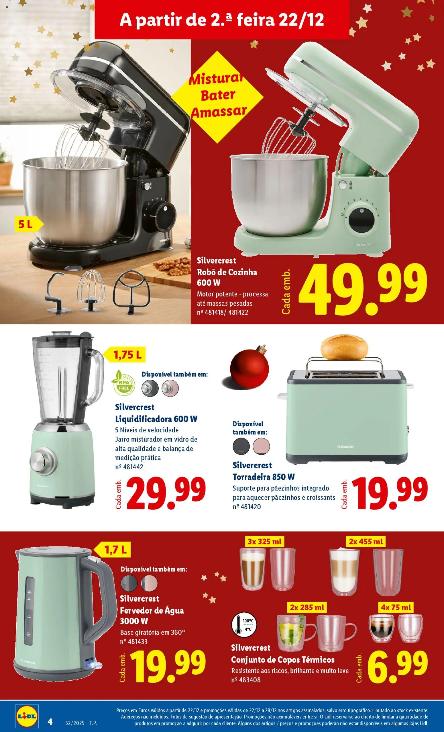 Lidl Novidades │ válido de 22.12.2025 | Página: 4 | Produtos: Copos, Robô, Torradeira, Base