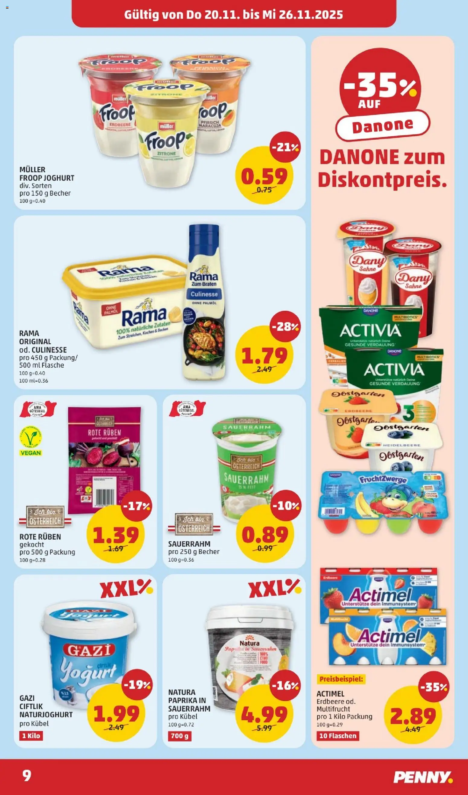 Penny Markt Flugblatt gültig ab 20.11.2025 | Seite: 9 | Produkte: Sahne, Zitrone, Joghurt, Sauerrahm