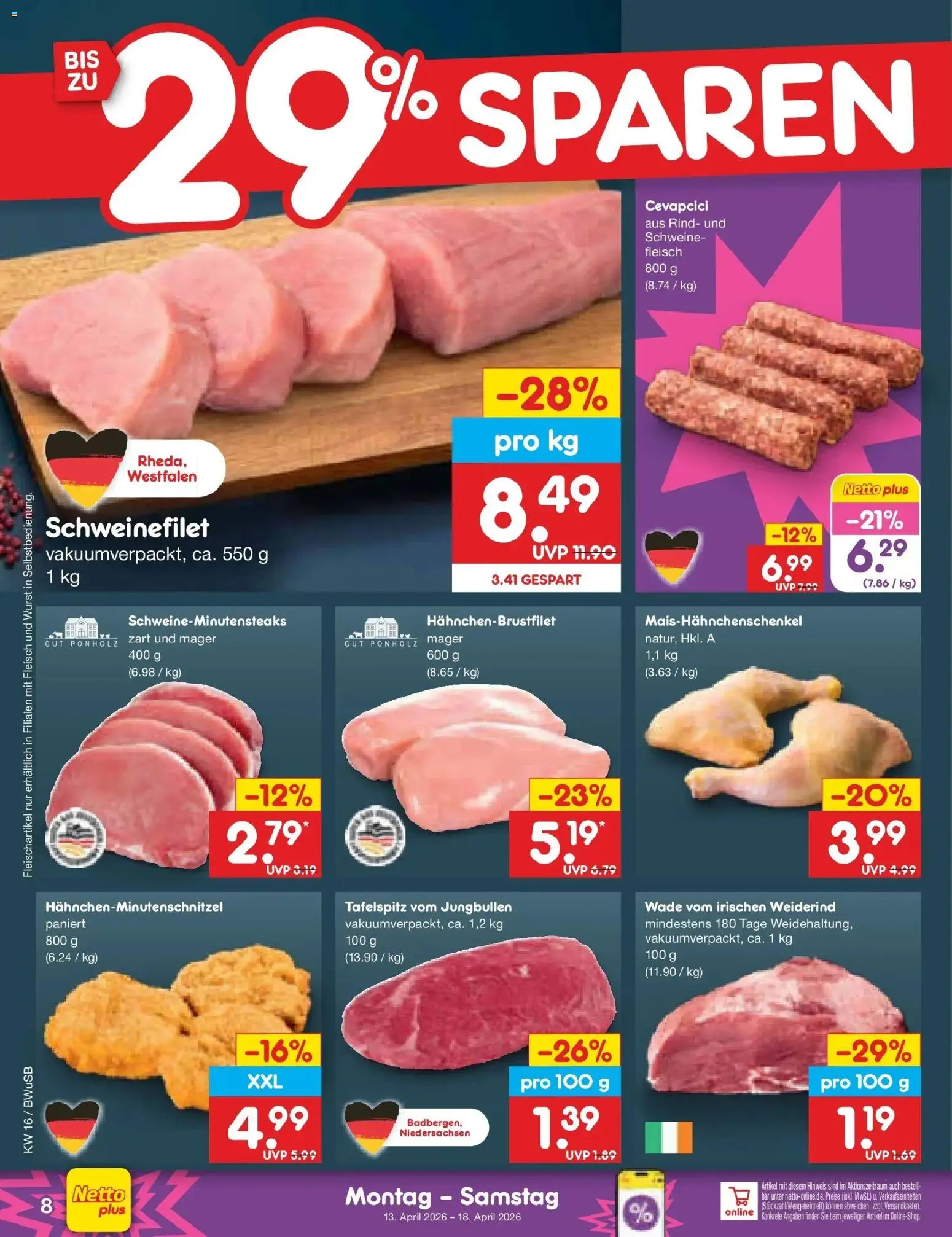Netto Marken-Discount Prospekt Stemwede-Dielingen	 – gültig ab 13.04.2026 | Seite: 10 | Produkte: Tafelspitz, Schweinefilet, Wurst, Fleisch