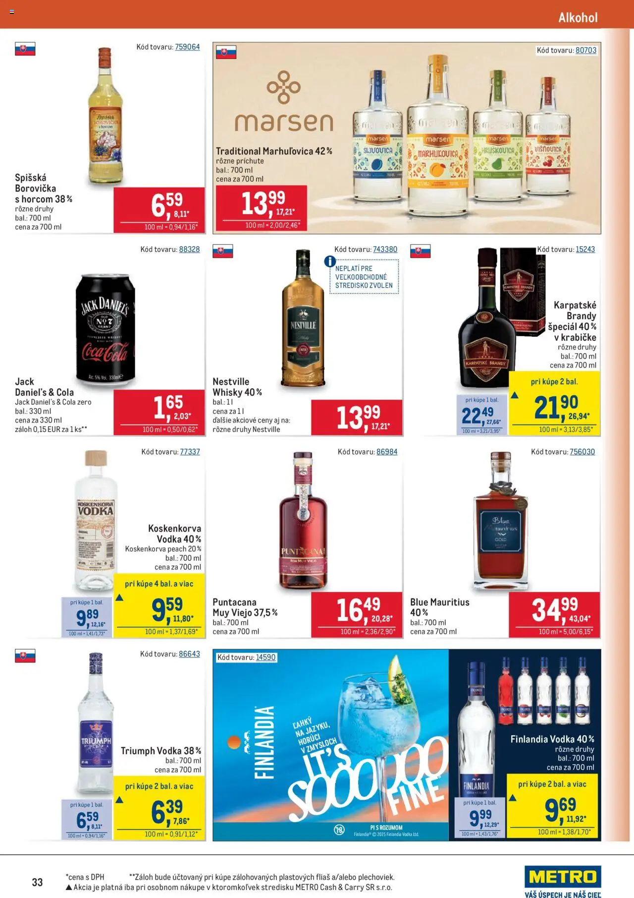Metro Maloobchod │ platný od 30.07.2025 | Strana: 33 | Produkty: Whisky, Alkohol, Finlandia, Jack Daniel's