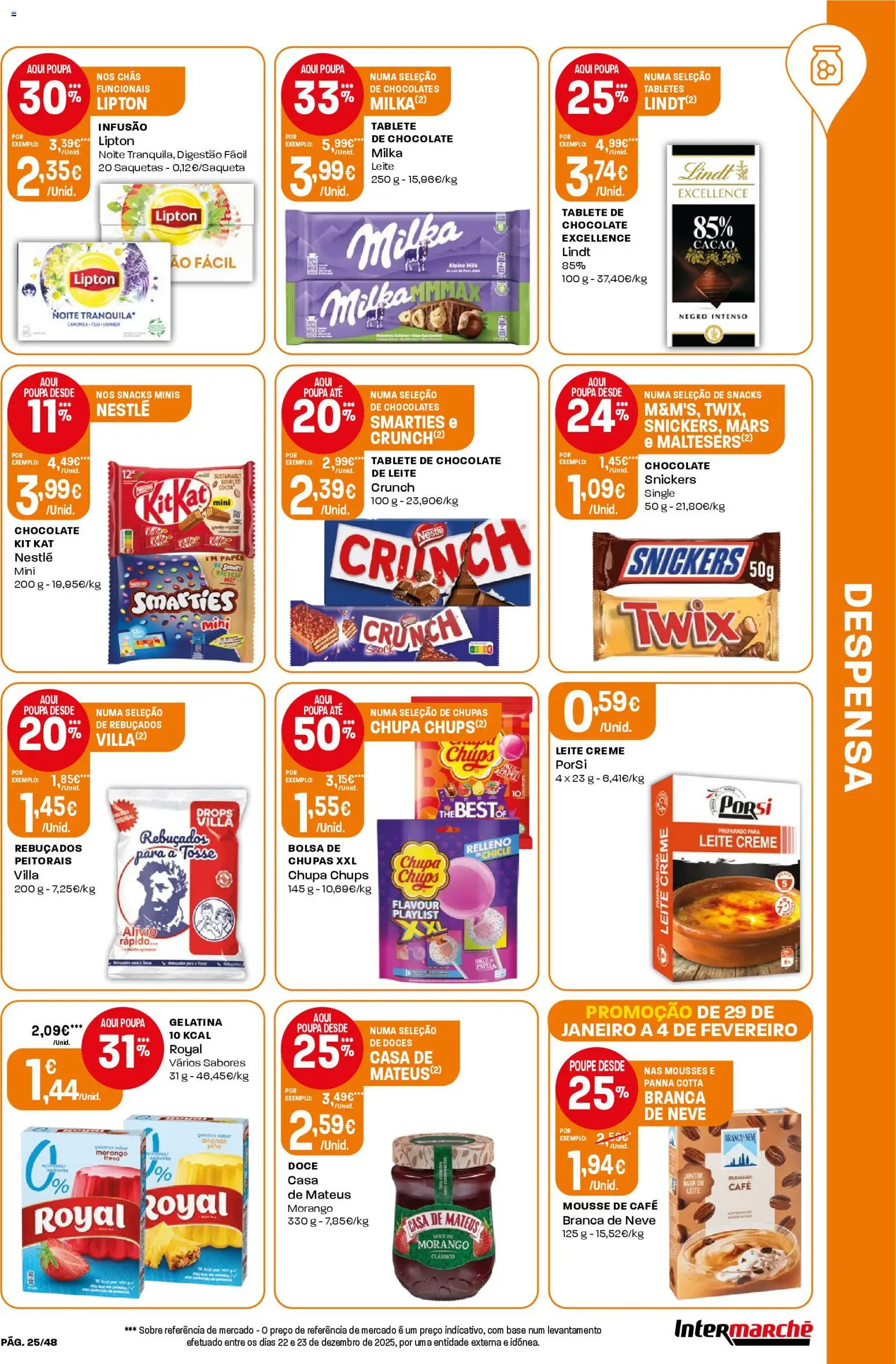 Intermarché folheto │ válido de 29.01.2026 | Página: 25 | Produtos: Gelatina, Chocolates, Chás, Chocolate