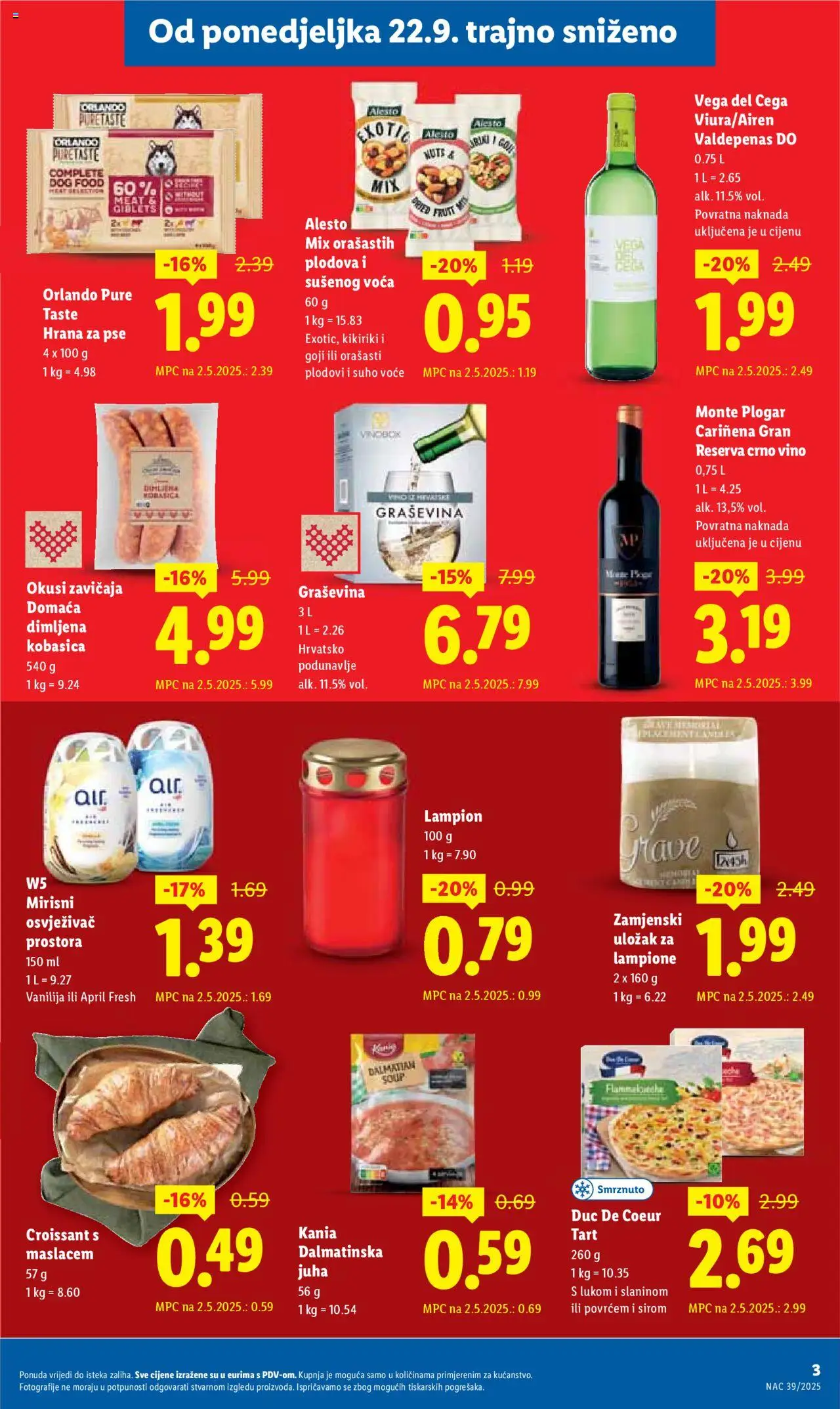 Lidl katalog | vrijedi od 22.09.2025 | Stranica: 3 | Proizvodi: Vino, Hrana za pse, Crno vino, Kobasica