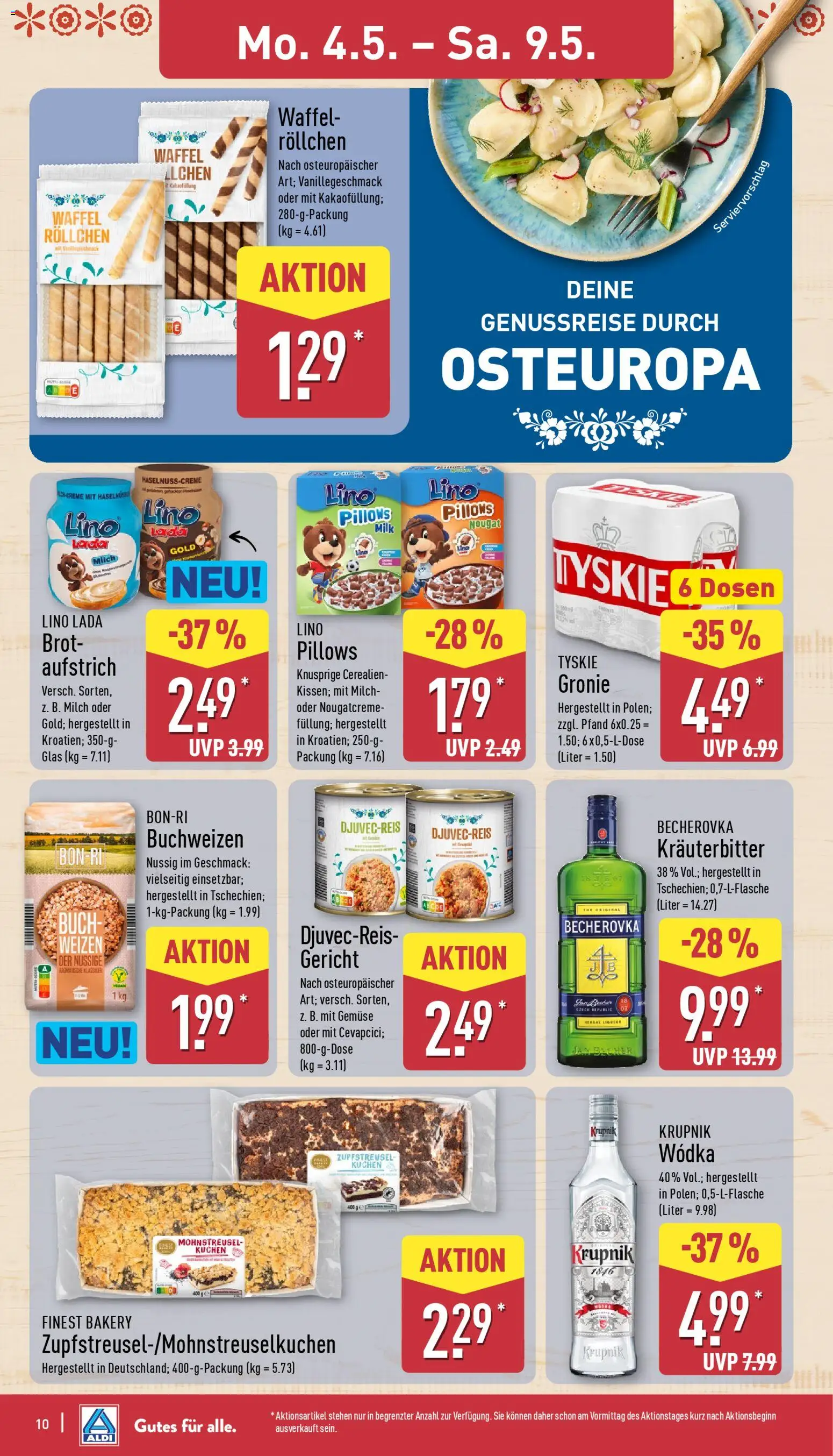 Aldi Prospekt 	 – gültig ab 04.05.2026 | Seite: 10 | Produkte: Tyskie, Milch, Gemüse, Brot