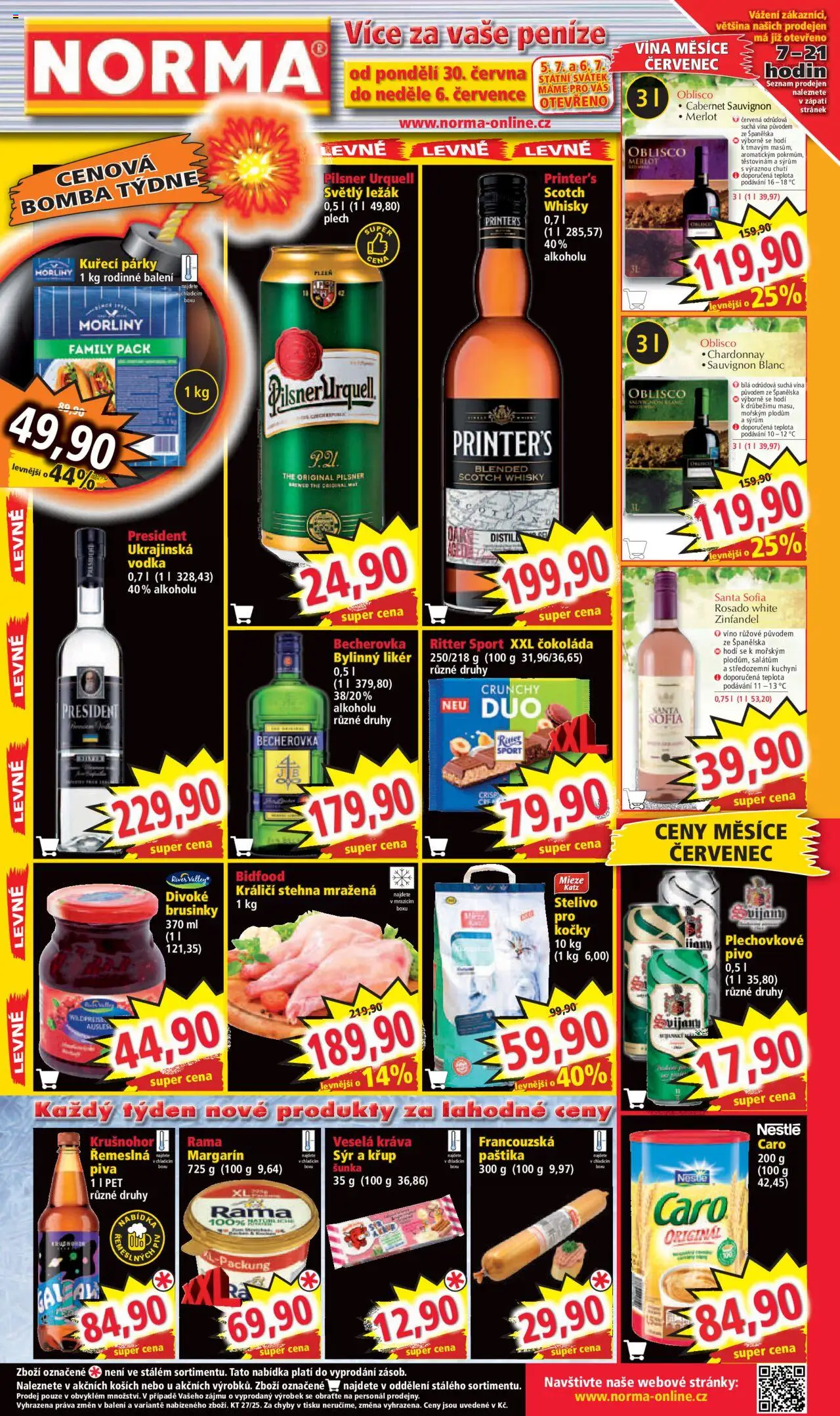 Norma leták od 30.06.2025 | Strana: 1 | Produkty: Čokoláda, Merlot, Ritter Sport, Becherovka