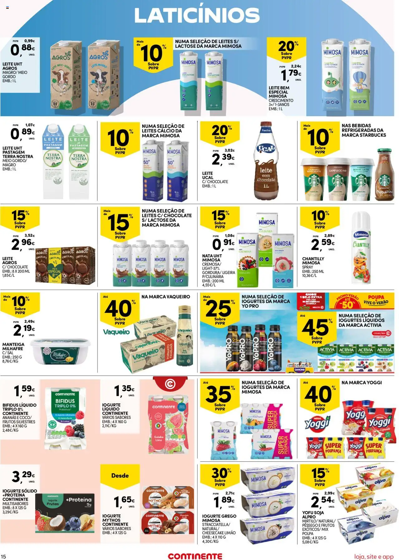 Continente Semanal Continente Bom Dia │ válido de 12.08.2025 | Página: 15 | Produtos: Leite, Iogurte, Iogurte liquido, Proteina