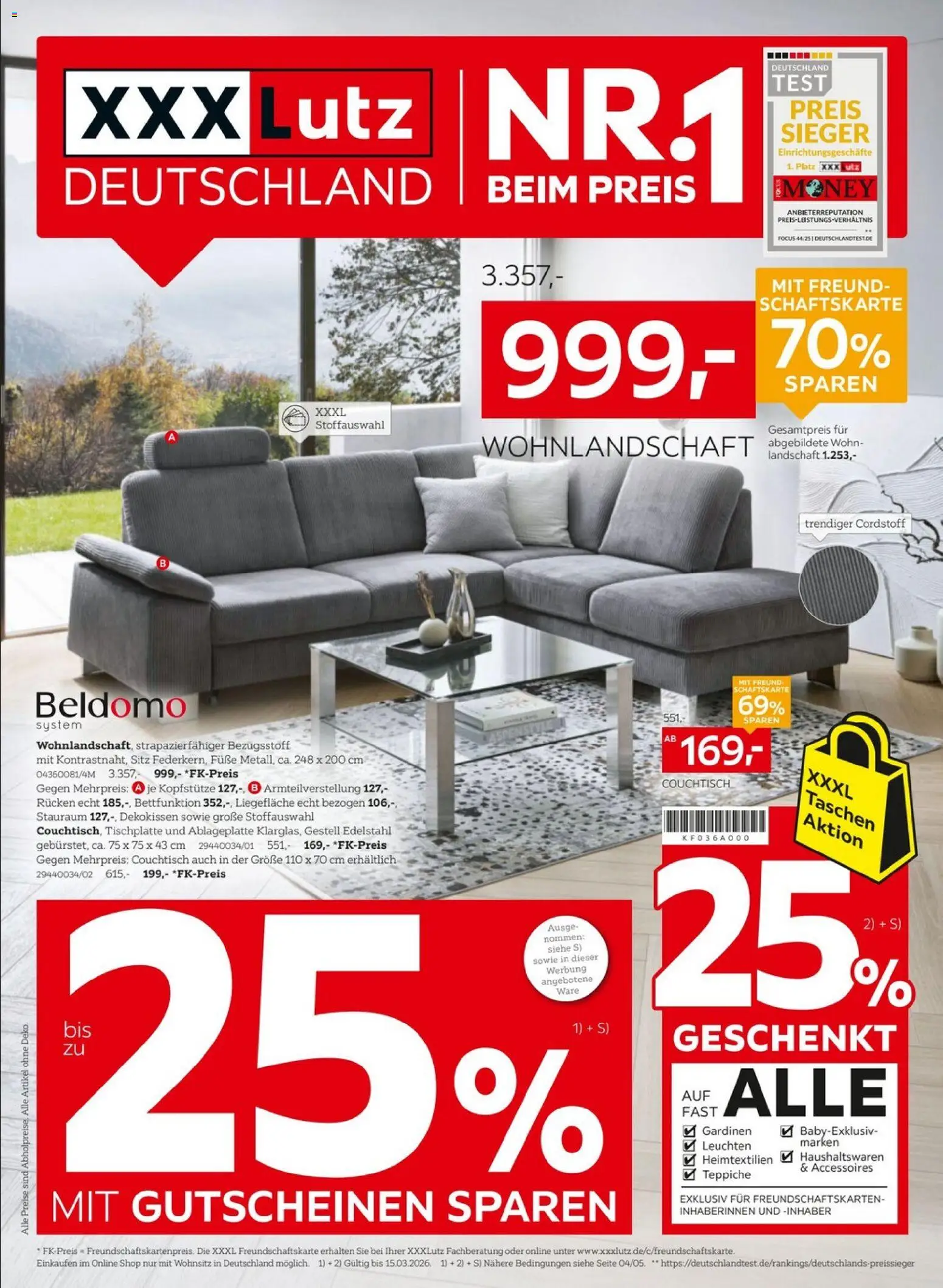 XXXL Lutz Prospekt – gültig ab 08.03.2026 | Seite: 1 | Produkte: Wohnlandschaft, Couchtisch