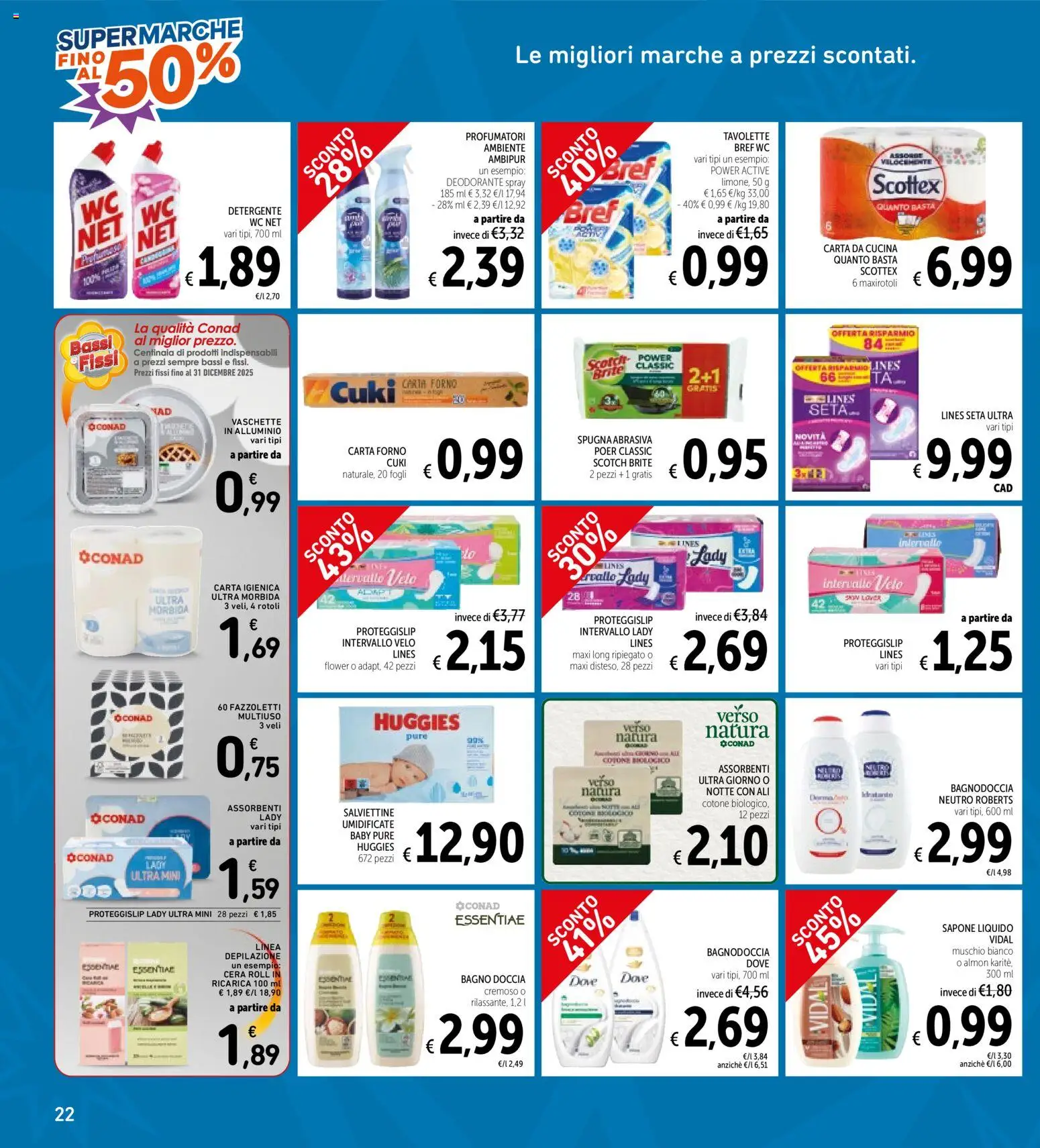 Volantino Spazio Conad del 28.10.2025 | Pagina: 22 | Prodotti: Carta igienica, Deodorante, Detergente, WC