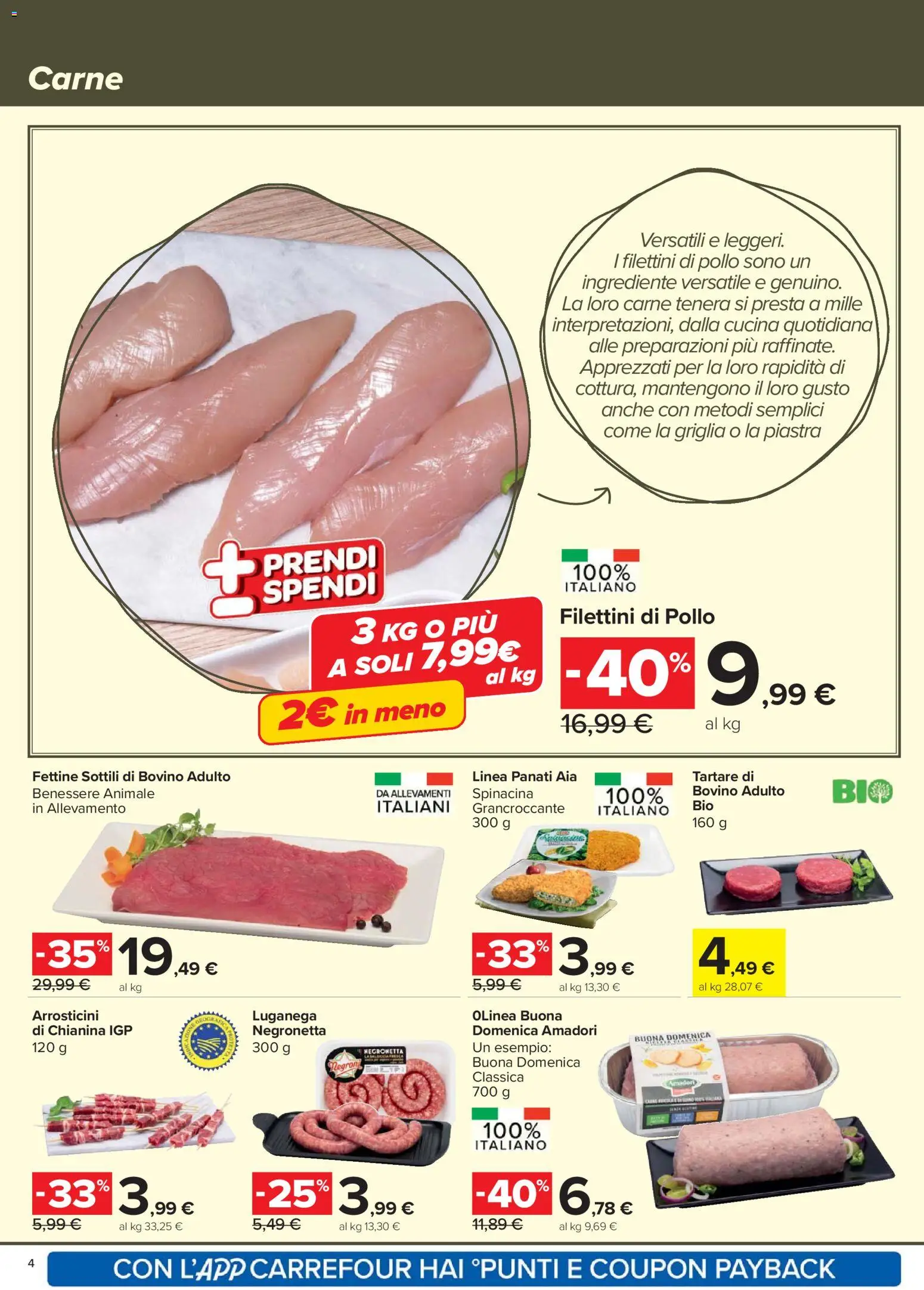 Volantino Carrefour del 13.03.2026 | Pagina: 4 | Prodotti: Bovino, Pollo, Griglia, Arrosticini