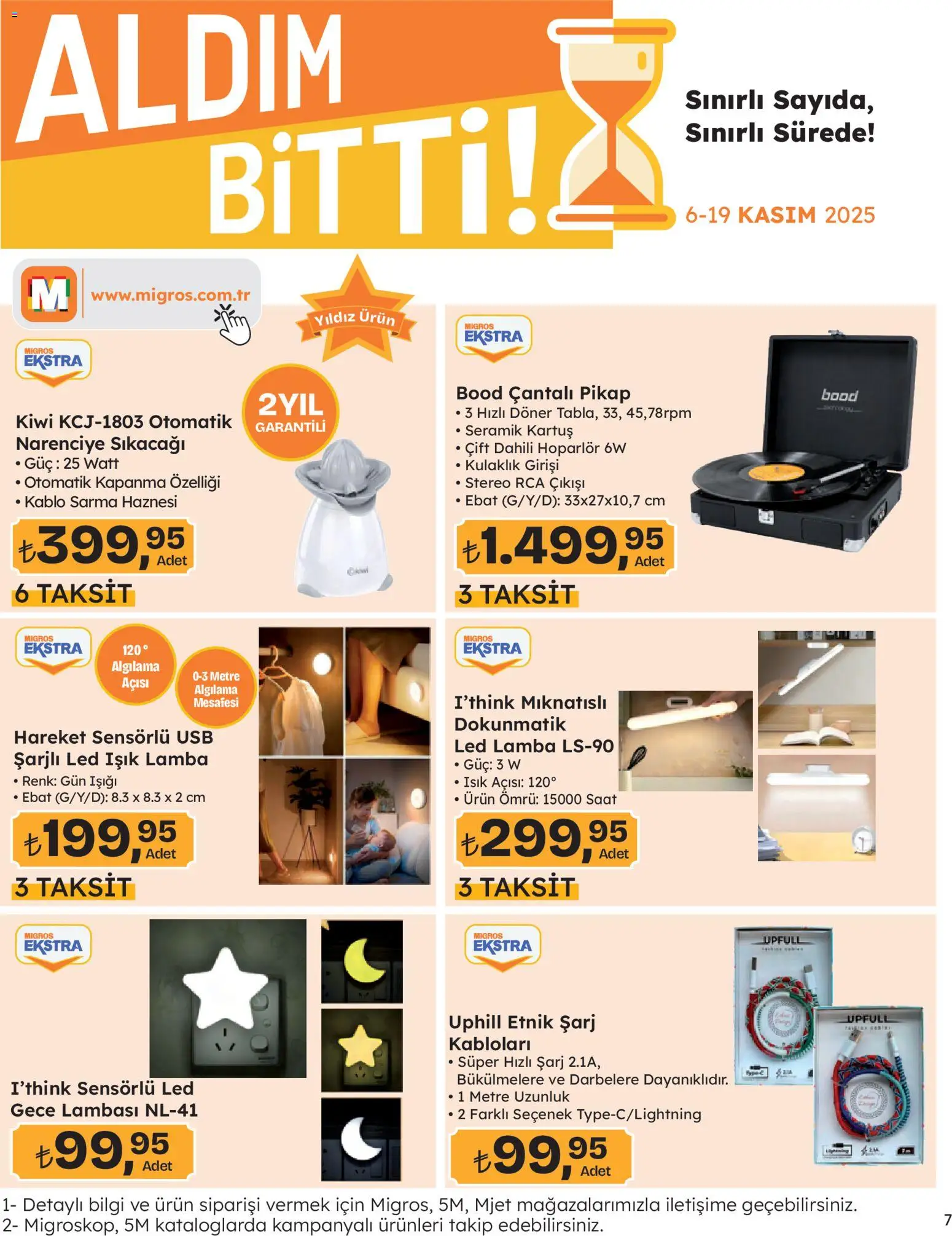 Migros Katalog - Migros Jet Dijital - 05.11.2025 tarihinden itibaren geçerlidir | Sayfa: 7 | Ürünler: Led lamba, Narenciye sıkacağı, Kulaklık, USB