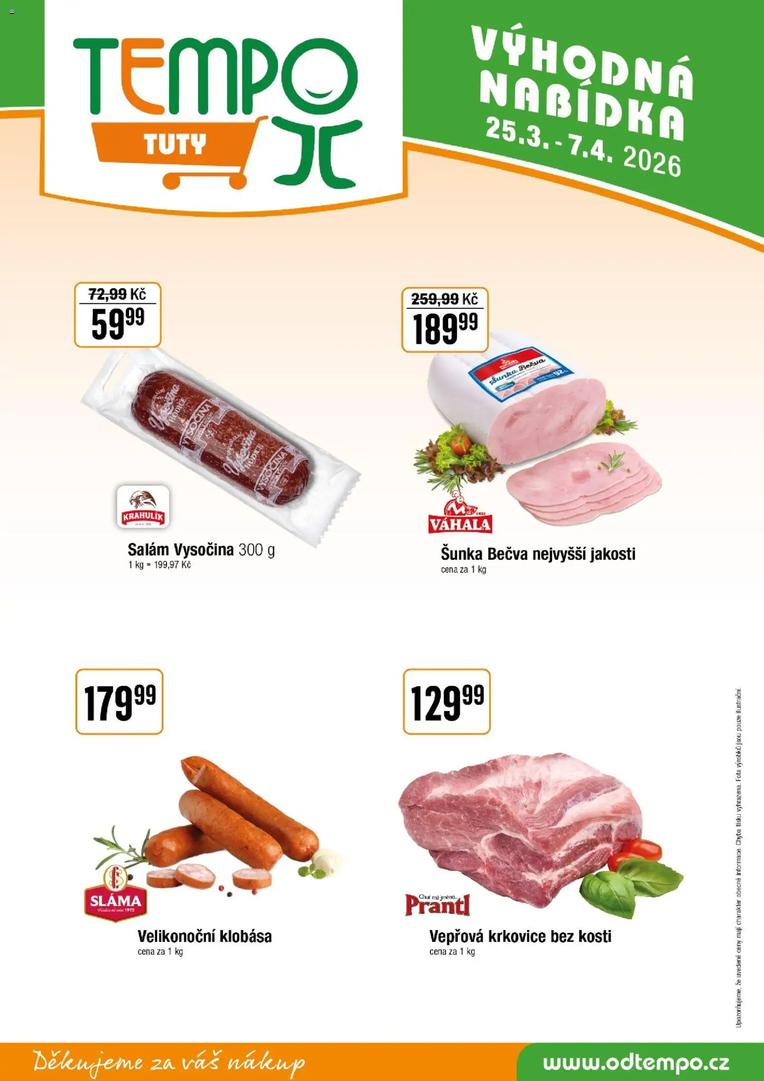 Tempo leták - Tuty od 25.03.2026 | Strana: 9 | Produkty: Salám, Vepřová krkovice bez kosti, Vysočina, Krkovice