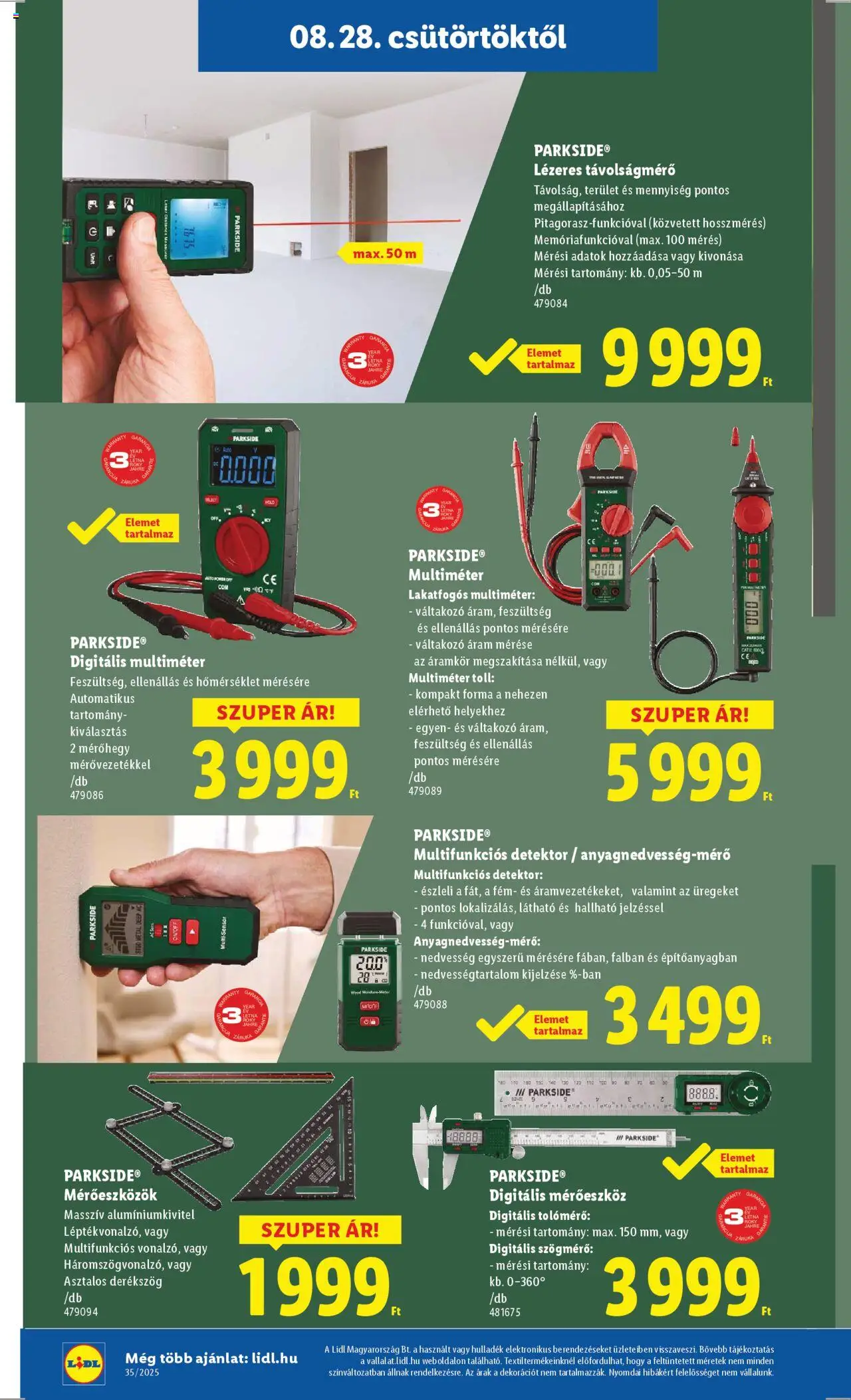 Lidl akciós ujság - amely érvényes a következő dátumtól: 28.08.2025 | Oldal: 36 | Termékek: Parkside, Távolságmérő, Lézeres távolságmérő