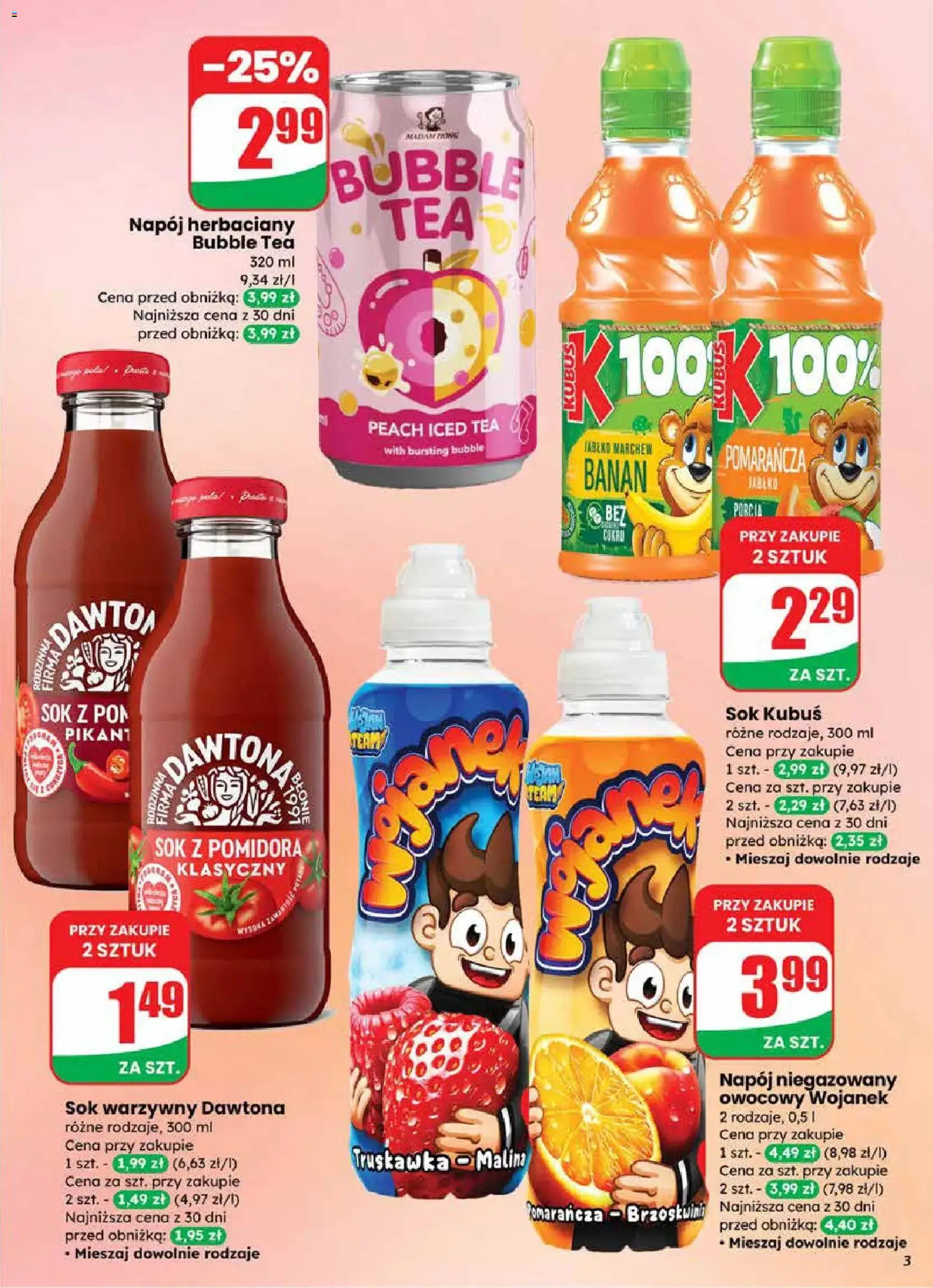 Dino gazetka od 18.03.2026 | Strona: 3 | Produkty: Malina, Sok, Banan, Sok warzywny