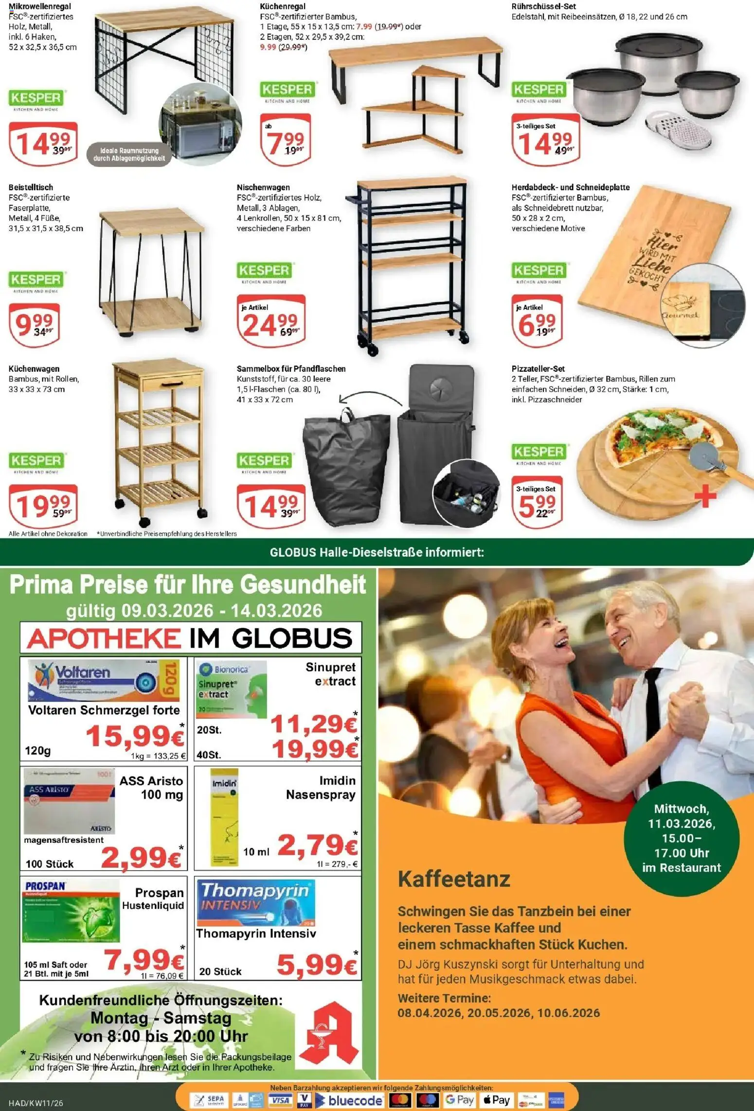 Globus prospekt Halle (saale)	 – gültig ab 09.03.2026 | Seite: 23 | Produkte: Beistelltisch, Kaffee, Saft, Uhr