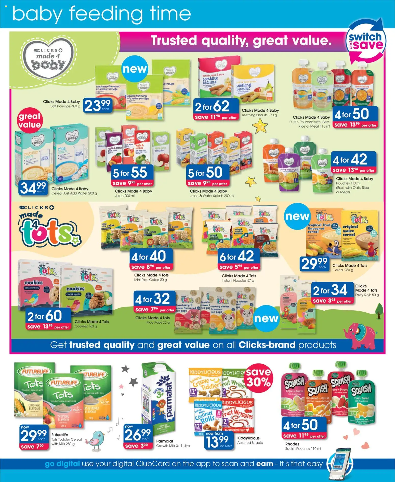 New Clicks catalogue – valid from 25.02.2026 | Page: 34 | Products: Rice cakes, Cheese, Juice, Dairy blend