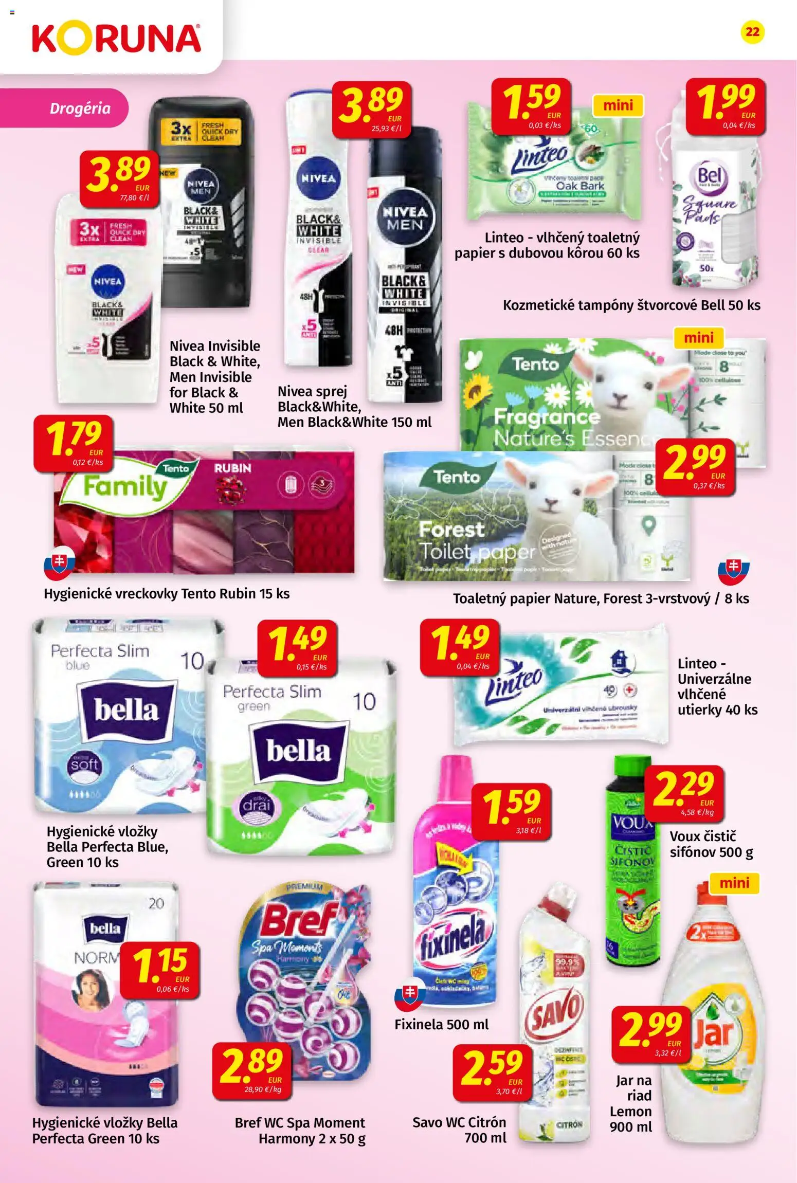 Nové Koruna akcie – leták je platný od 24.04.2026 | Strana: 22 | Produkty: Nivea, Wc, Toaletný papier, Jar