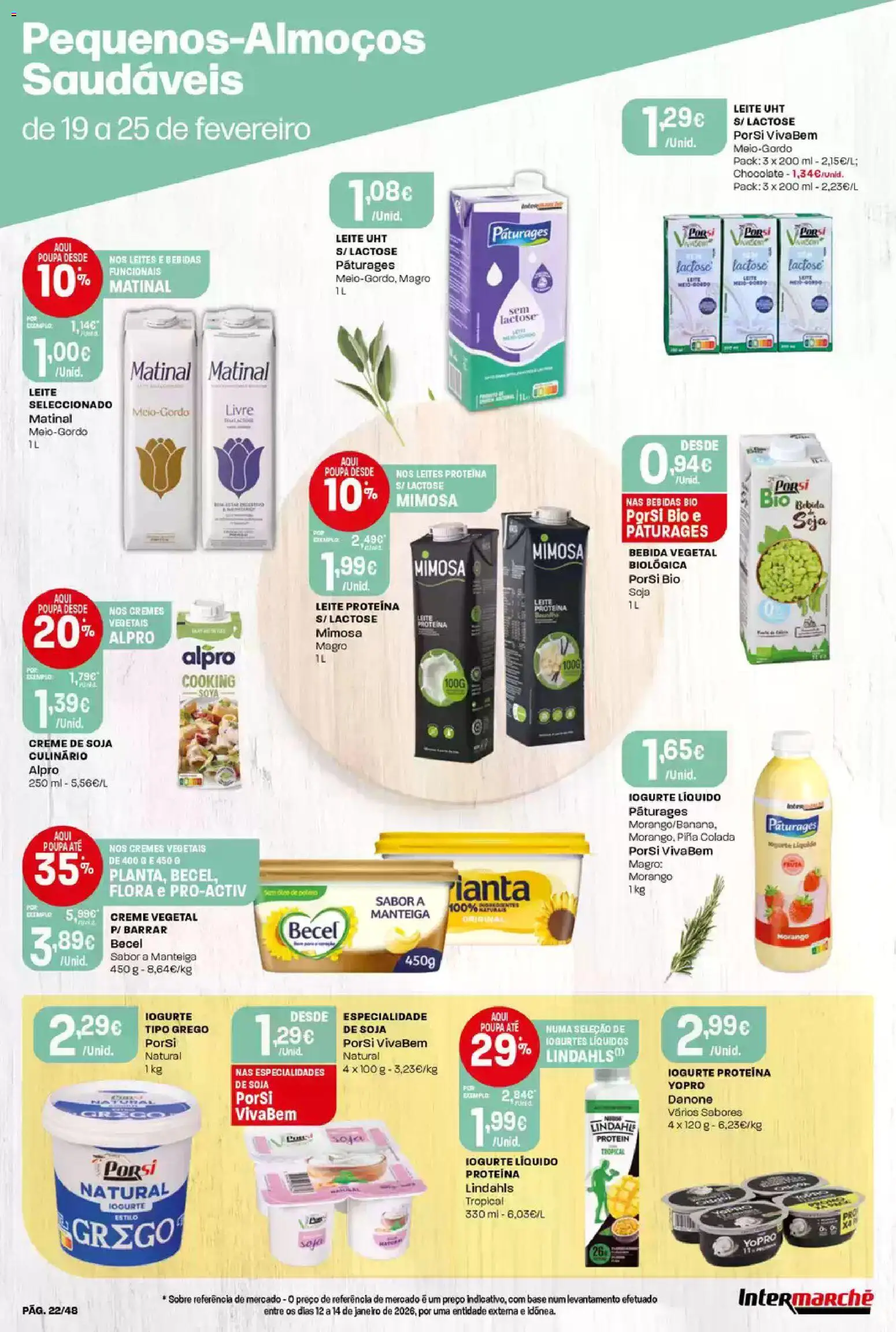 Intermarché folheto │ válido de 19.02.2026 | Página: 22 | Produtos: Soja, Manteiga, Iogurte, Iogurte liquido