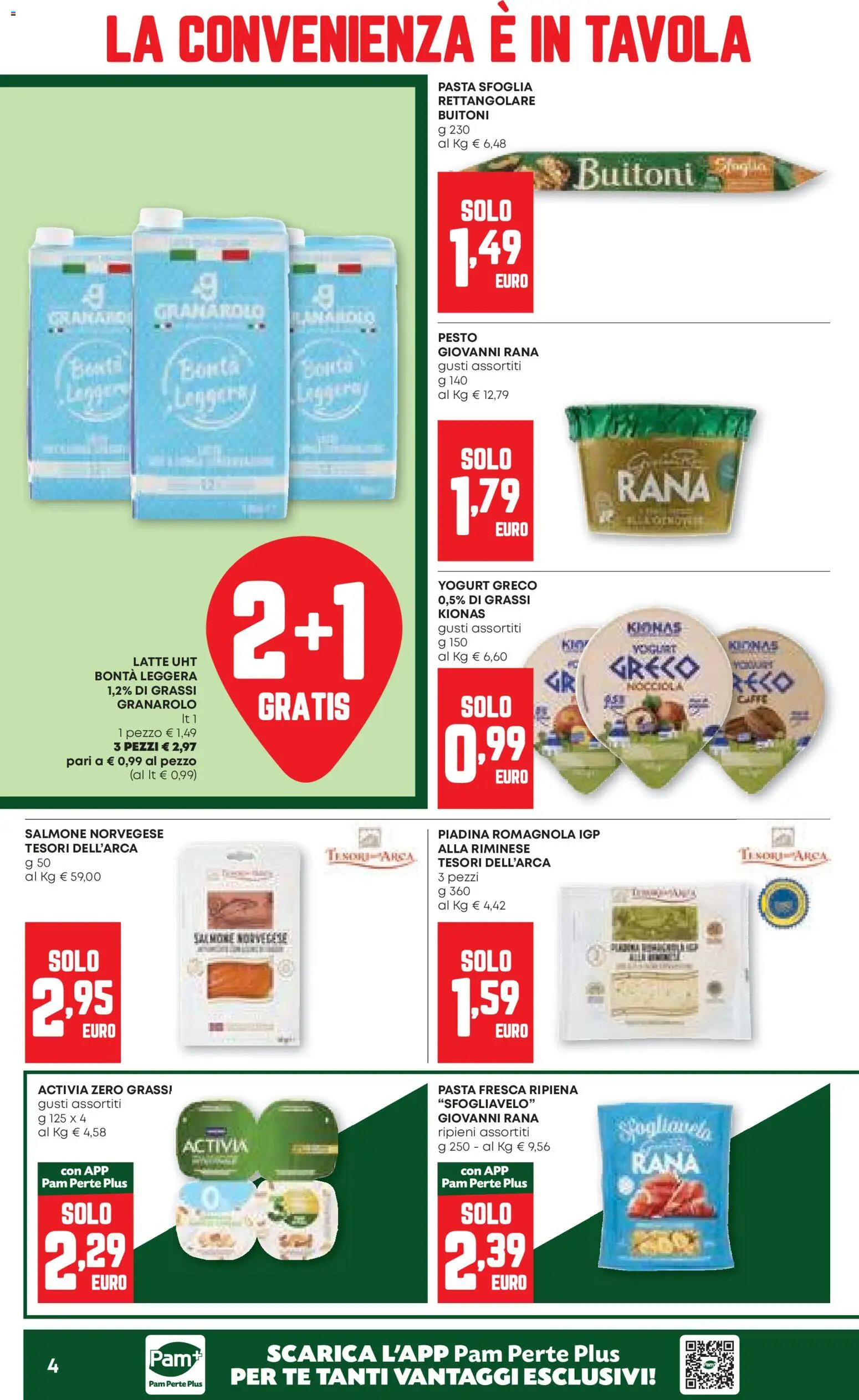 Volantino PAM del 23.10.2025 | Pagina: 4 | Prodotti: Salmone, Pasta, Pesto, Piadina