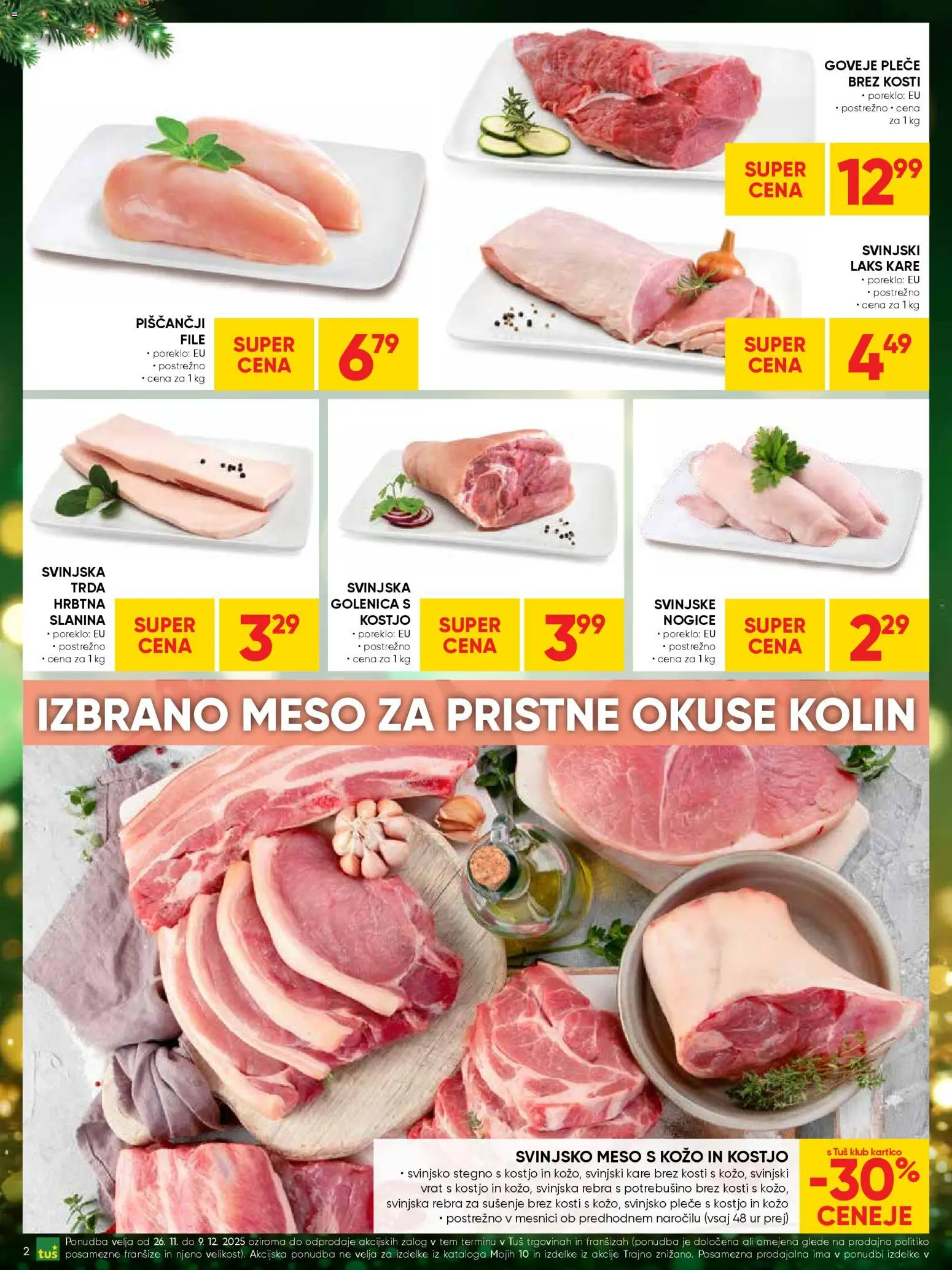 Novi Tuš katalog ponudbe – veljaven od 26.11.2025 | Stran: 2 | Izdelki: Slanina, Svinjsko meso