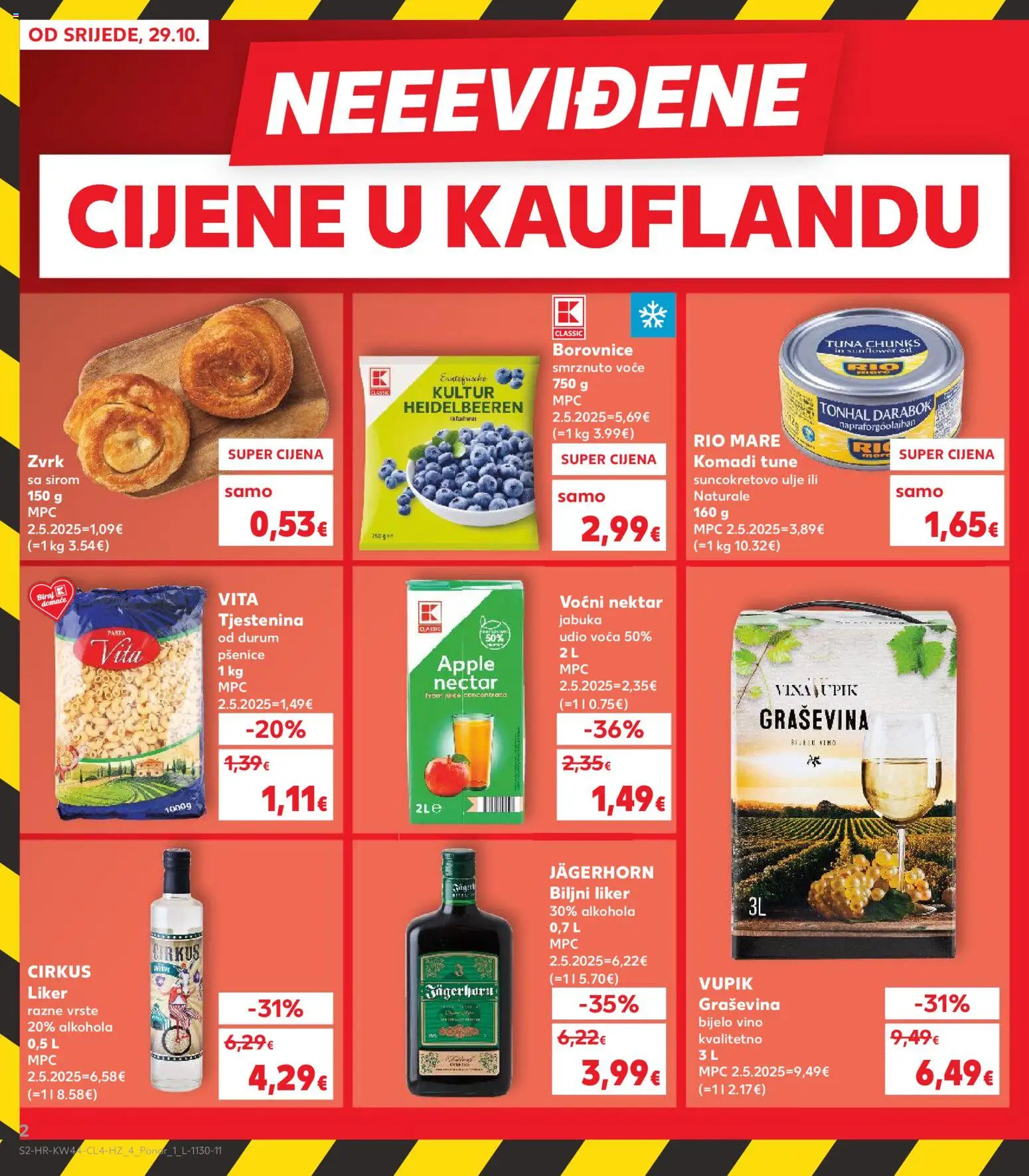 Kaufland katalog | vrijedi od 29.10.2025 | Stranica: 2 | Proizvodi: Tjestenina, Liker, Tuna, Smrznuto voće