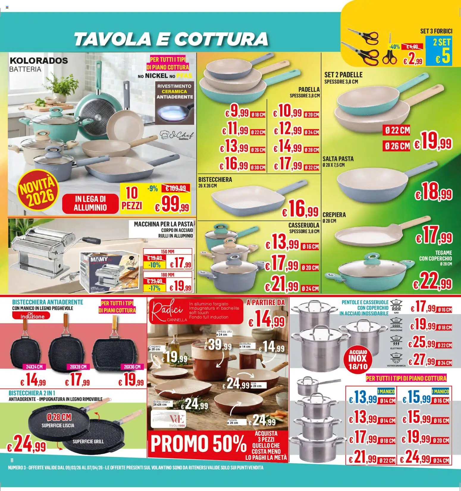 Volantino Satur del 09.03.2026 | Pagina: 11 | Prodotti: Macchina per la pasta, Bistecchiera, Pasta, Alluminio