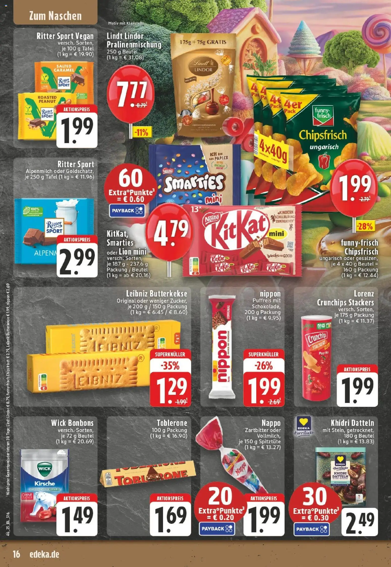 Edeka prospekt Mönchengladbach	 – gültig ab 10.11.2025 | Seite: 16 | Produkte: Ritter sport, Lorenz crunchips, Lindt, Chips