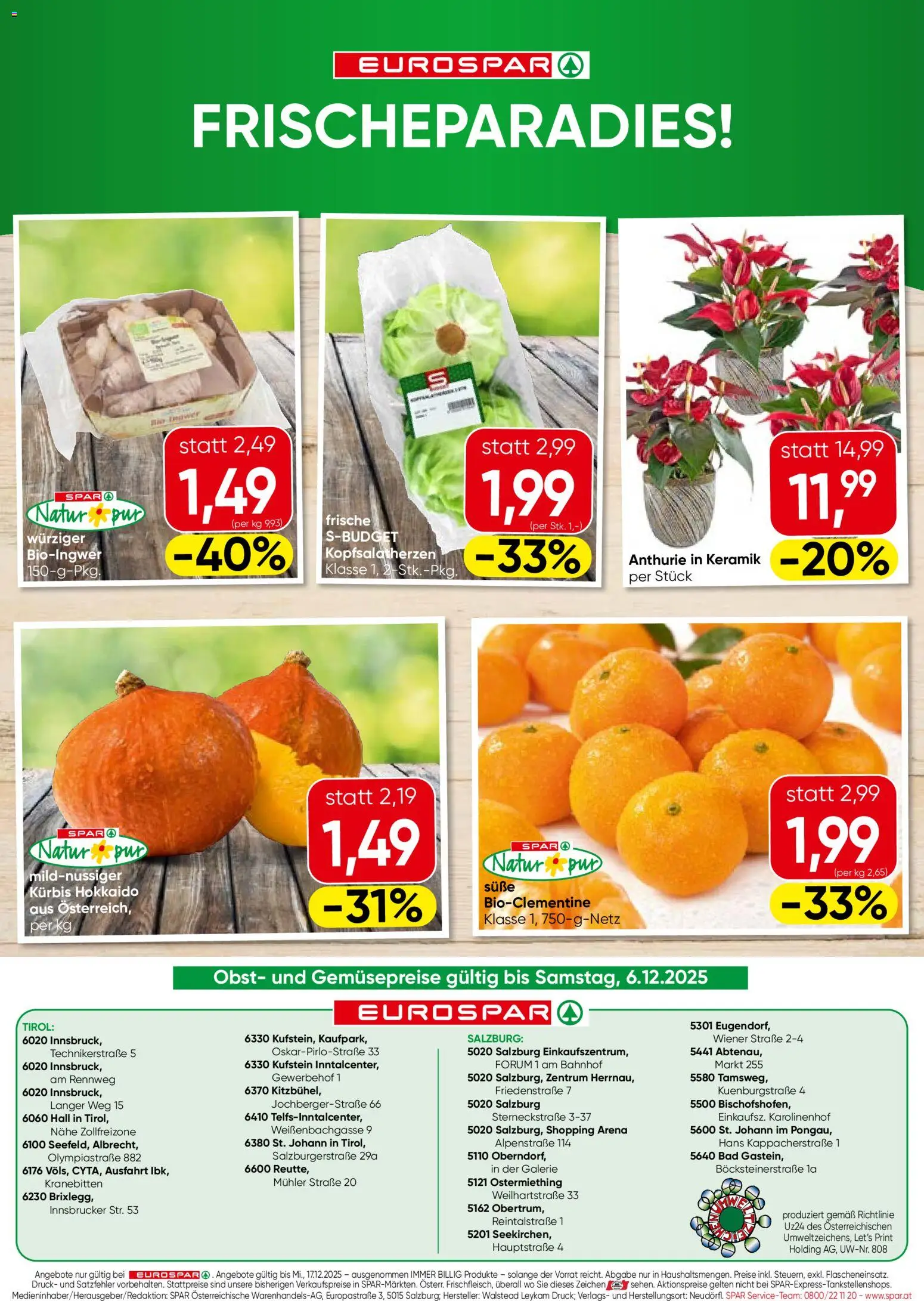 Eurospar Flugblatt - Salzburg gültig ab 04.12.2025 | Seite: 16 | Produkte: Obst, Kürbis, Bad