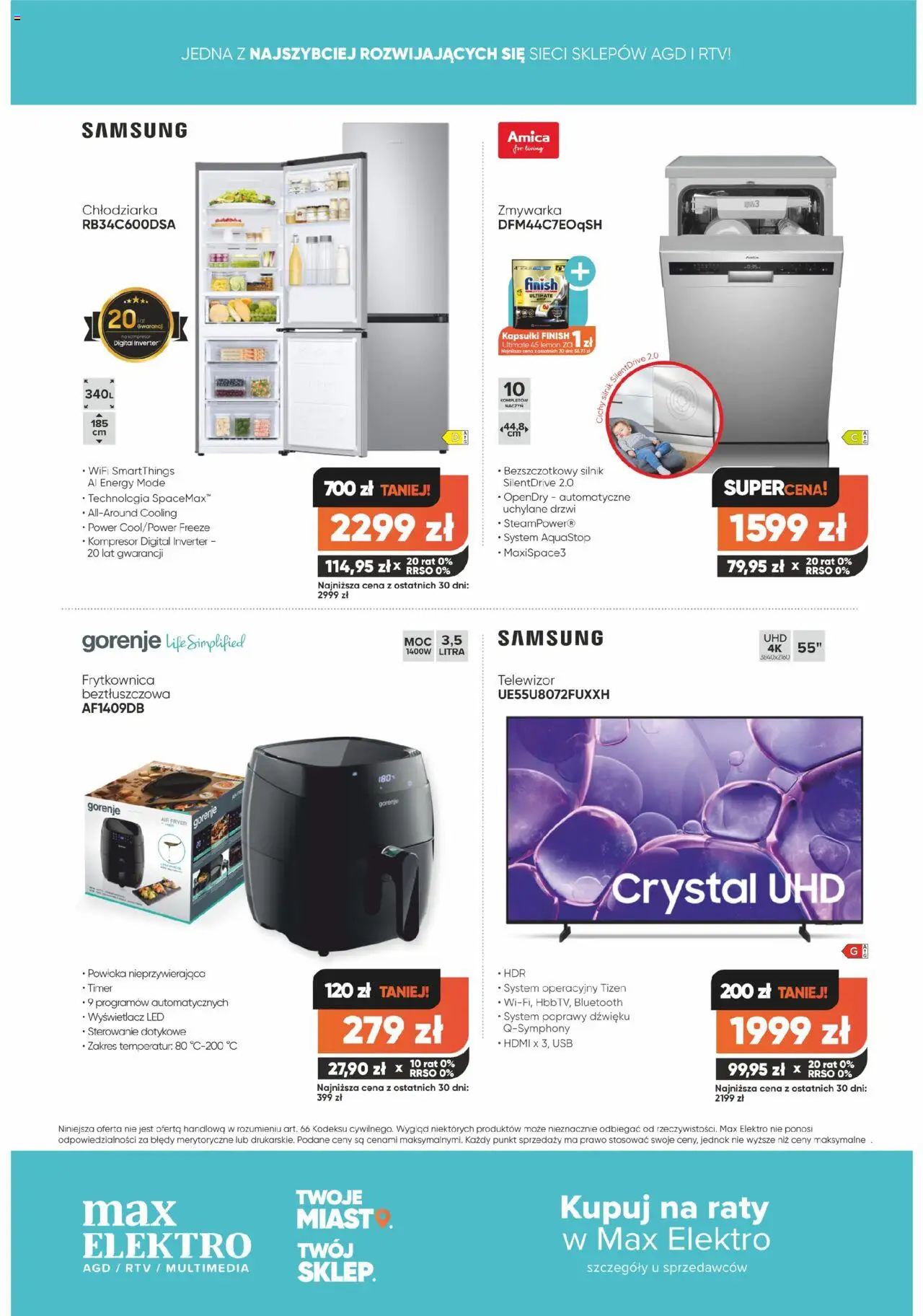 Max elektro Gazetka od 31.07.2025 | Strona: 12 | Produkty: Telewizor, USB, Frytkownica, Finish