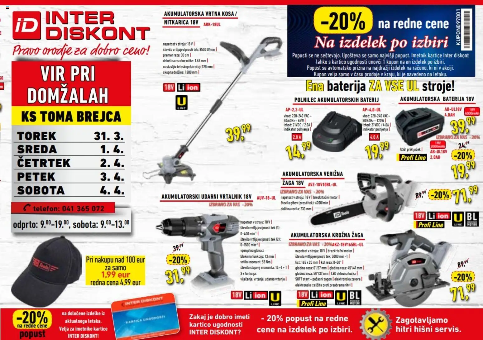Novi Inter Diskont katalog ponudbe – veljaven od 31.03.2026 | Stran: 1 | Izdelki: Telefon, Baterija, Usb, Vrtalnik