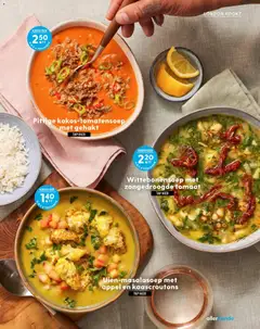Pittige kokos-tomatensoep met gehakt, Spicy coconut tomato soup with minced meat. - Voorbeeld van een folder van Albert Heijn, geldig van 31.12.2025 | Pagina: 81 | Producten: Tomaat, Gehakt, Appel