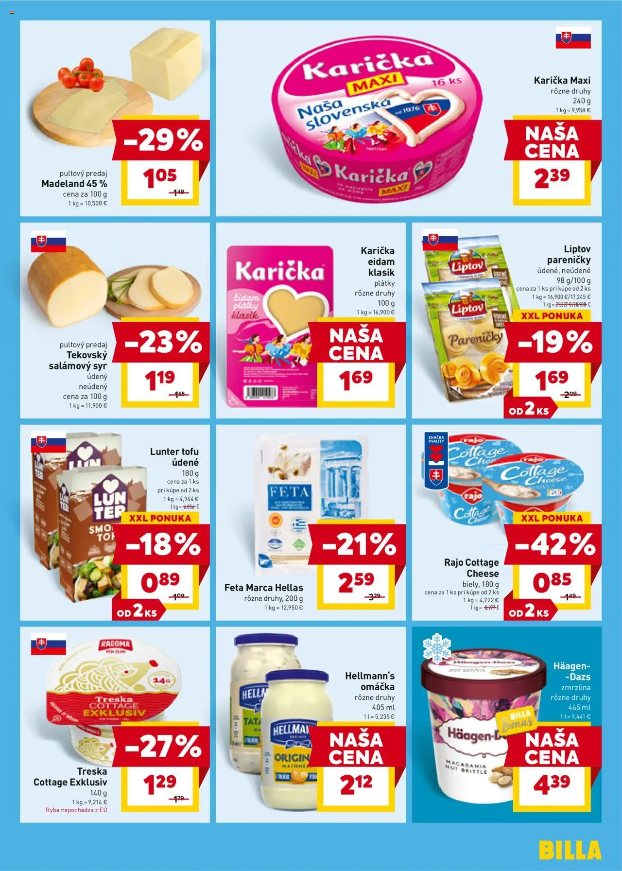 Billa leták │ platný od 18.06.2025 | Strana: 9 | Produkty: Eidam, Zmrzlina, Omáčka, Treska
